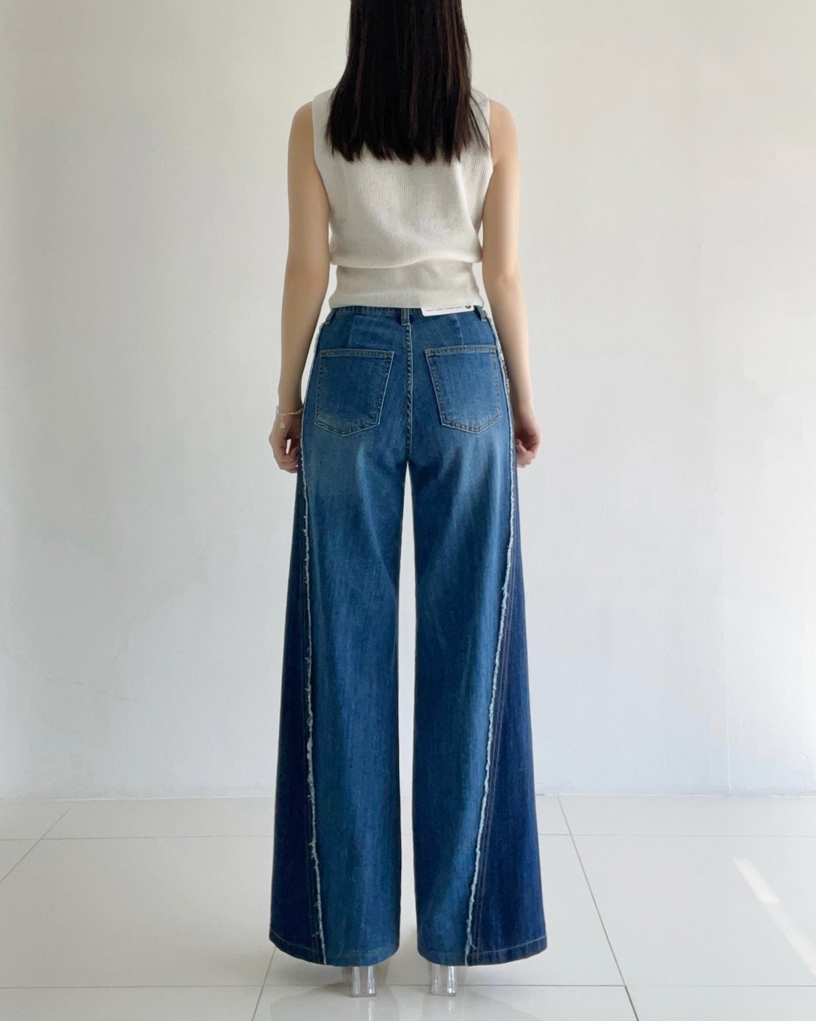 YI004 HOWLUK #6032 顯瘦拼色喇叭闊腳牛仔褲 牛仔色