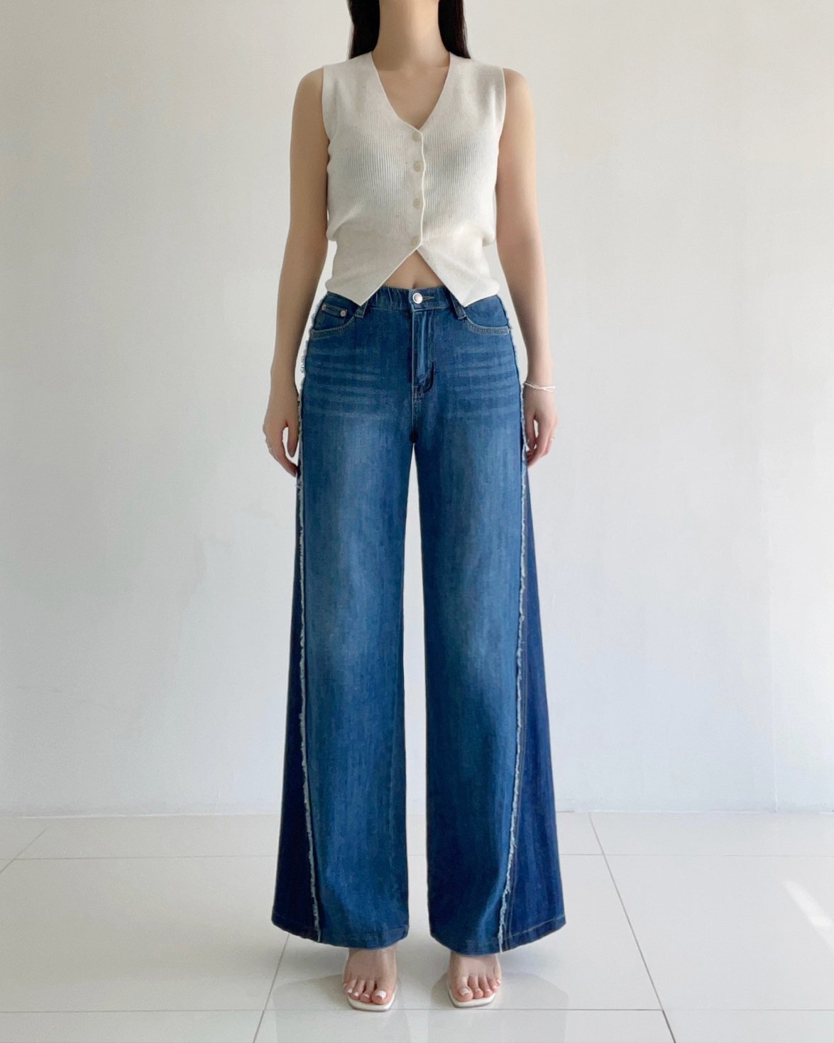 YI004 HOWLUK #6032 顯瘦拼色喇叭闊腳牛仔褲 牛仔色