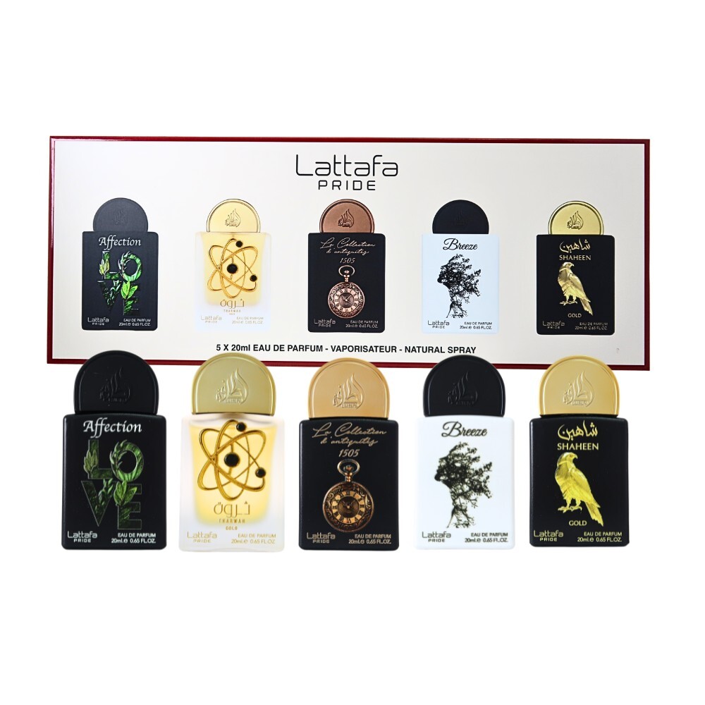 Lattafa 一號香氛收藏淡香精禮盒 (傾心+微風+財富之金+獵鷹之金+古董懷錶1505) 20ml X 5