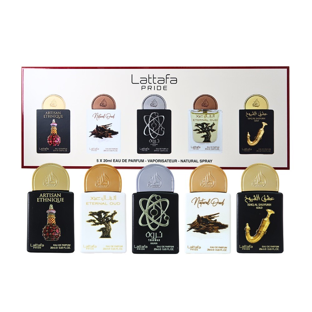 Lattafa 二號香氛收藏淡香精禮盒 (民族工匠+永恆沉香+酋長之愛金色版+財富之銀+自然沉香) 20ml X 5