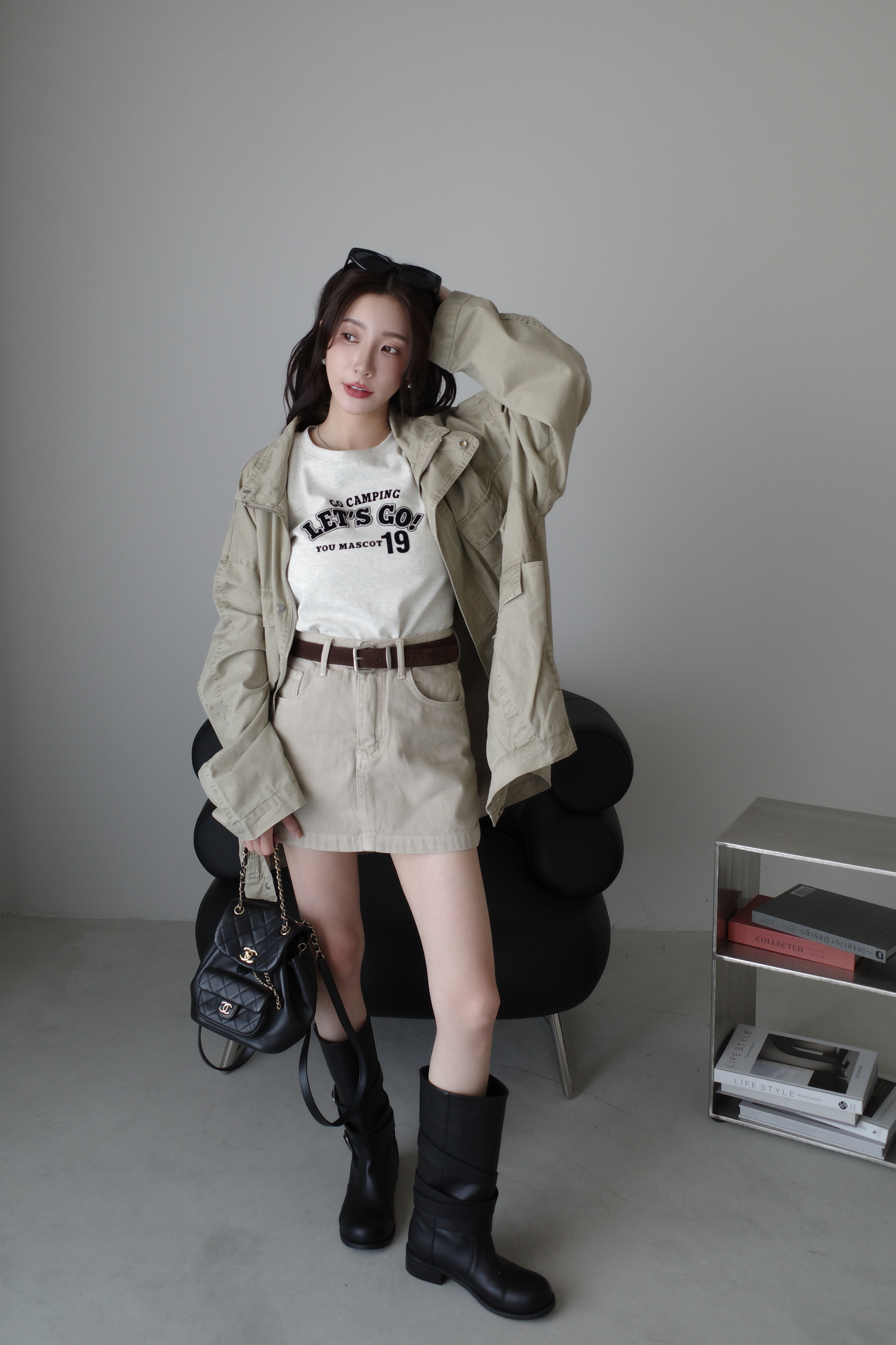 (預購)#AO05 微A字水洗軟料牛仔裙(杏/咖)