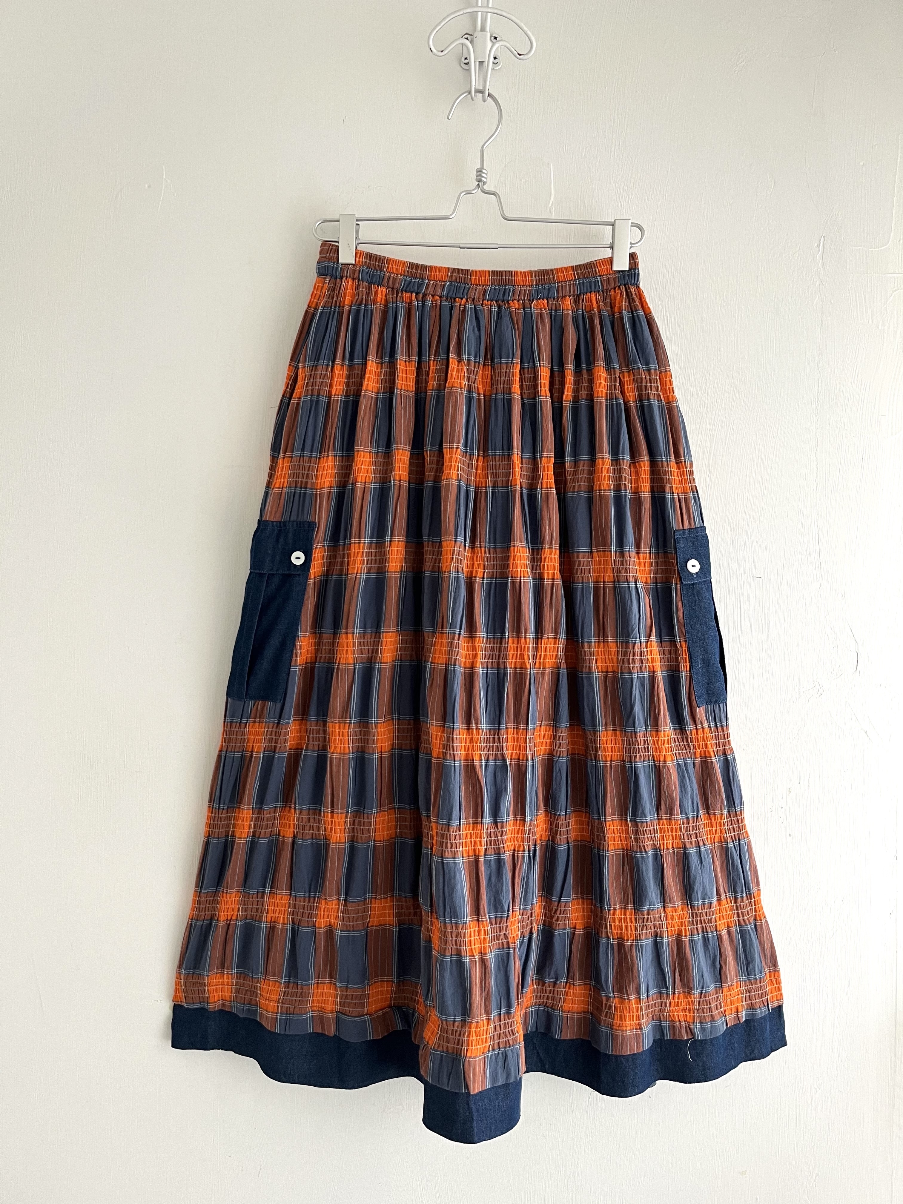 LUPILIEN橙色拼布格仔全橡筋裙