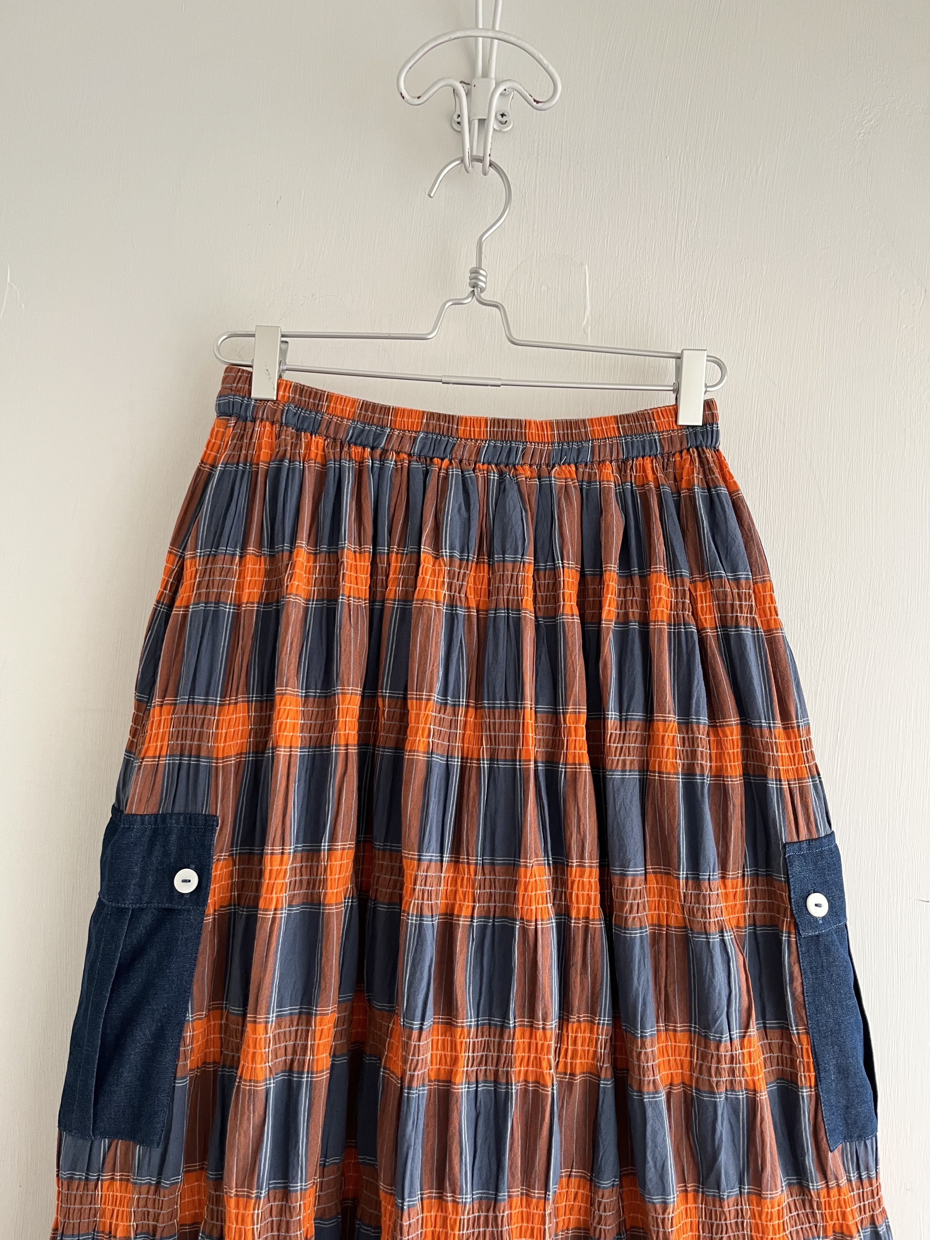 LUPILIEN橙色拼布格仔全橡筋裙