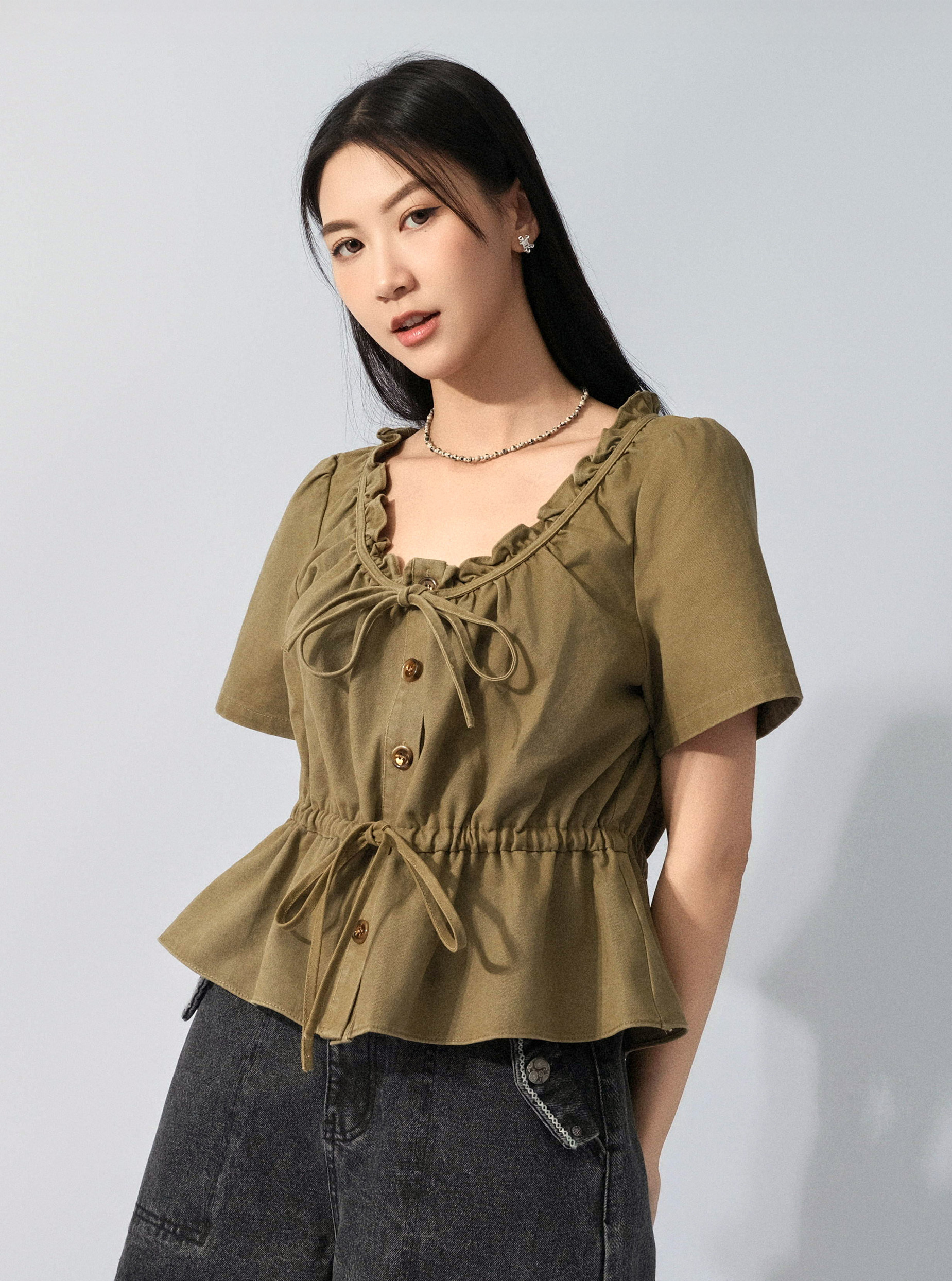 洗水薄斜布娃娃上衣 (預購產品）