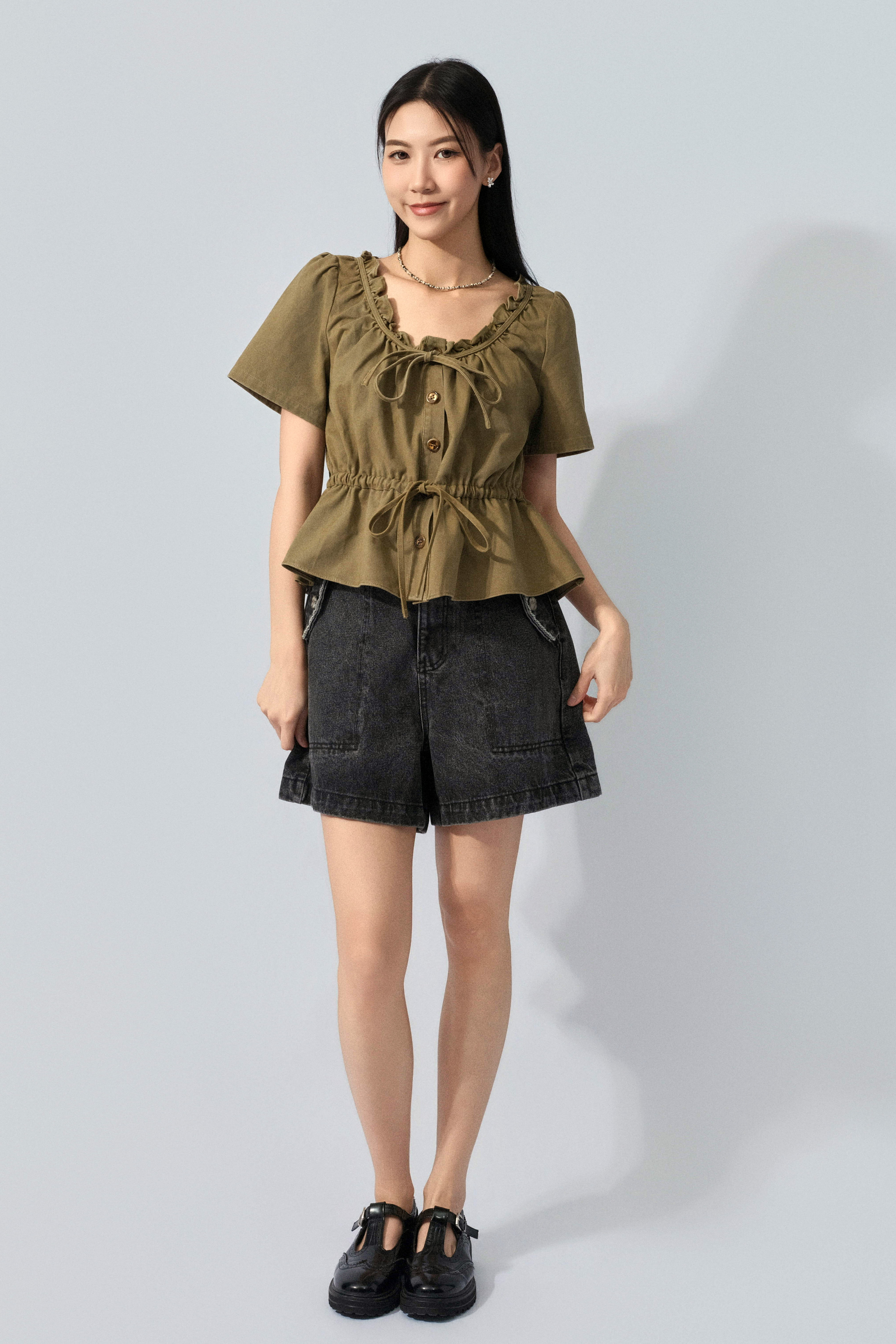 洗水薄斜布娃娃上衣 (預購產品）