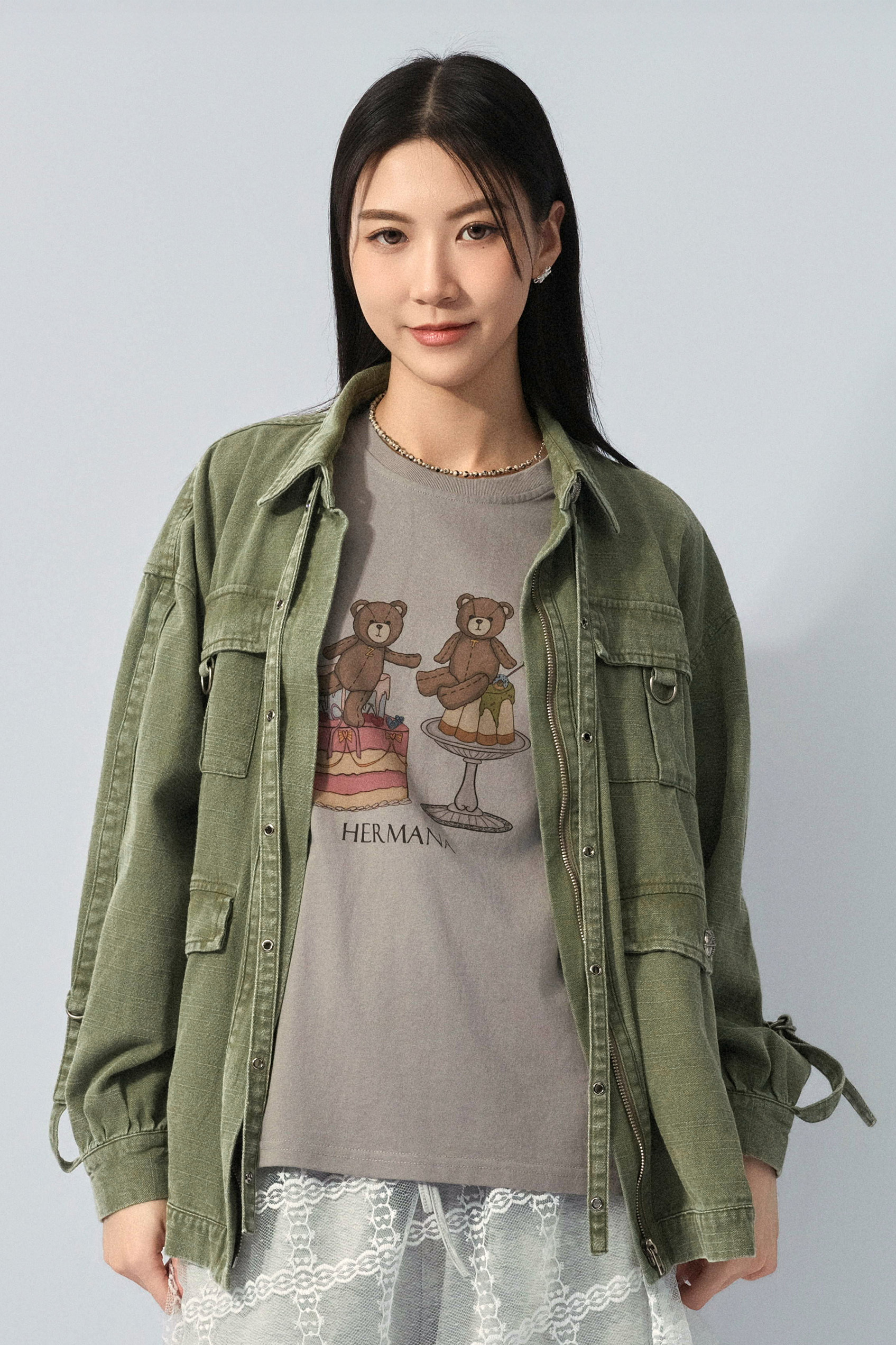 裝飾搭帶洗水薄軍褸（預購產品）