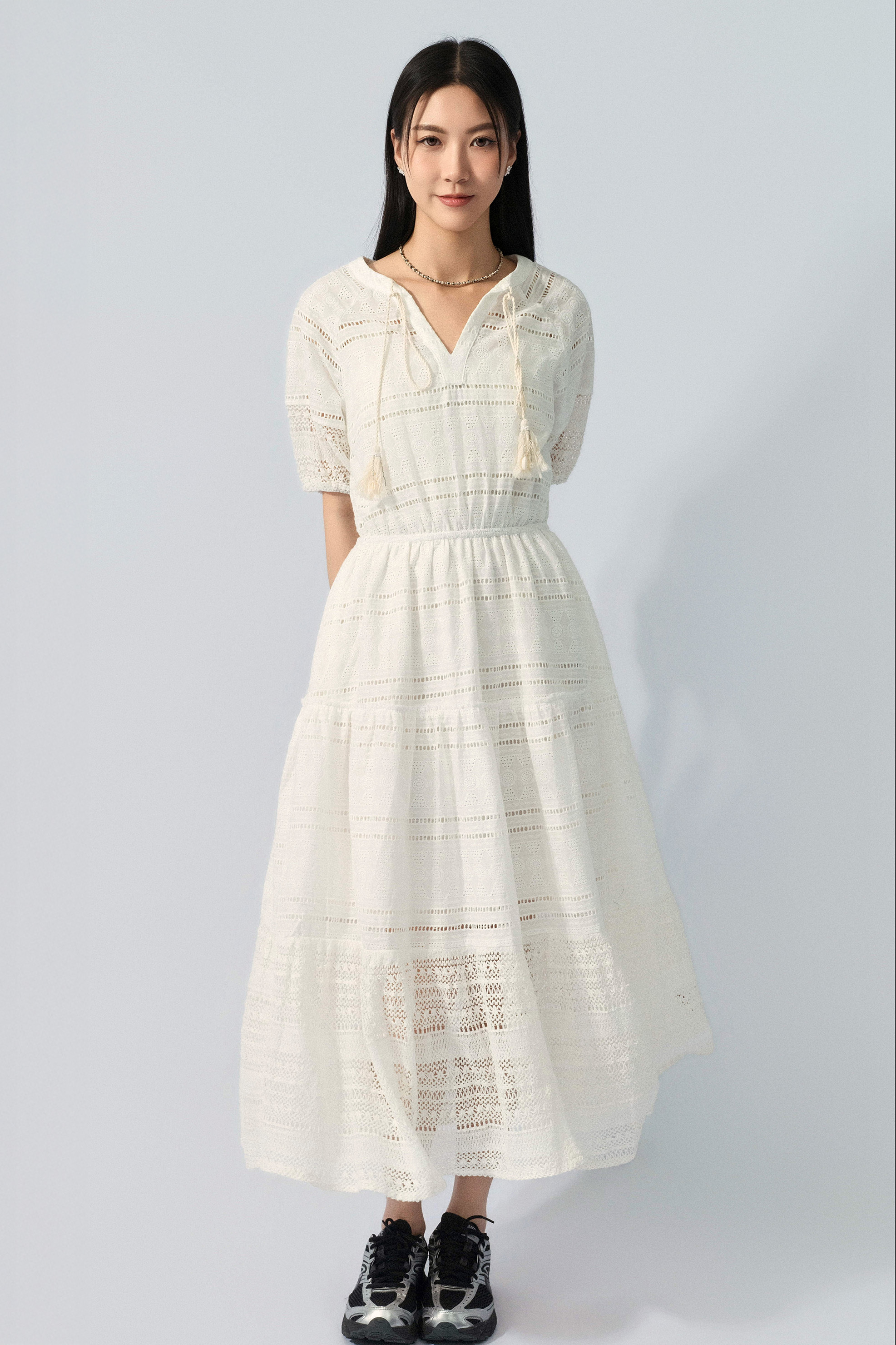 民族通花棉拼織花連身裙 (預購產品）