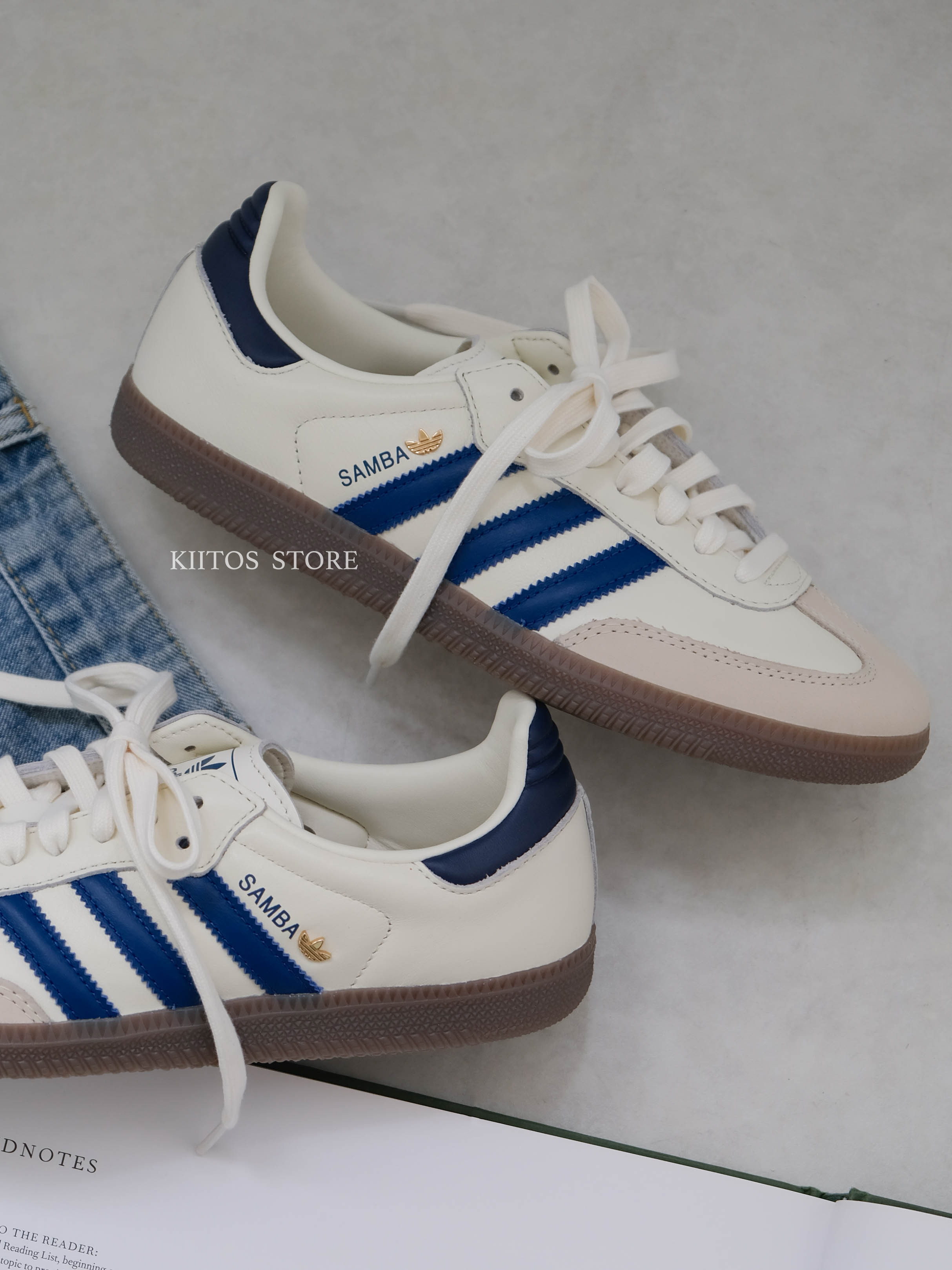 【預購】ADIDAS SAMBA OG 奶油深海藍 奶油白 米色 焦糖底 金屬小標 三葉草 女鞋 IH6627