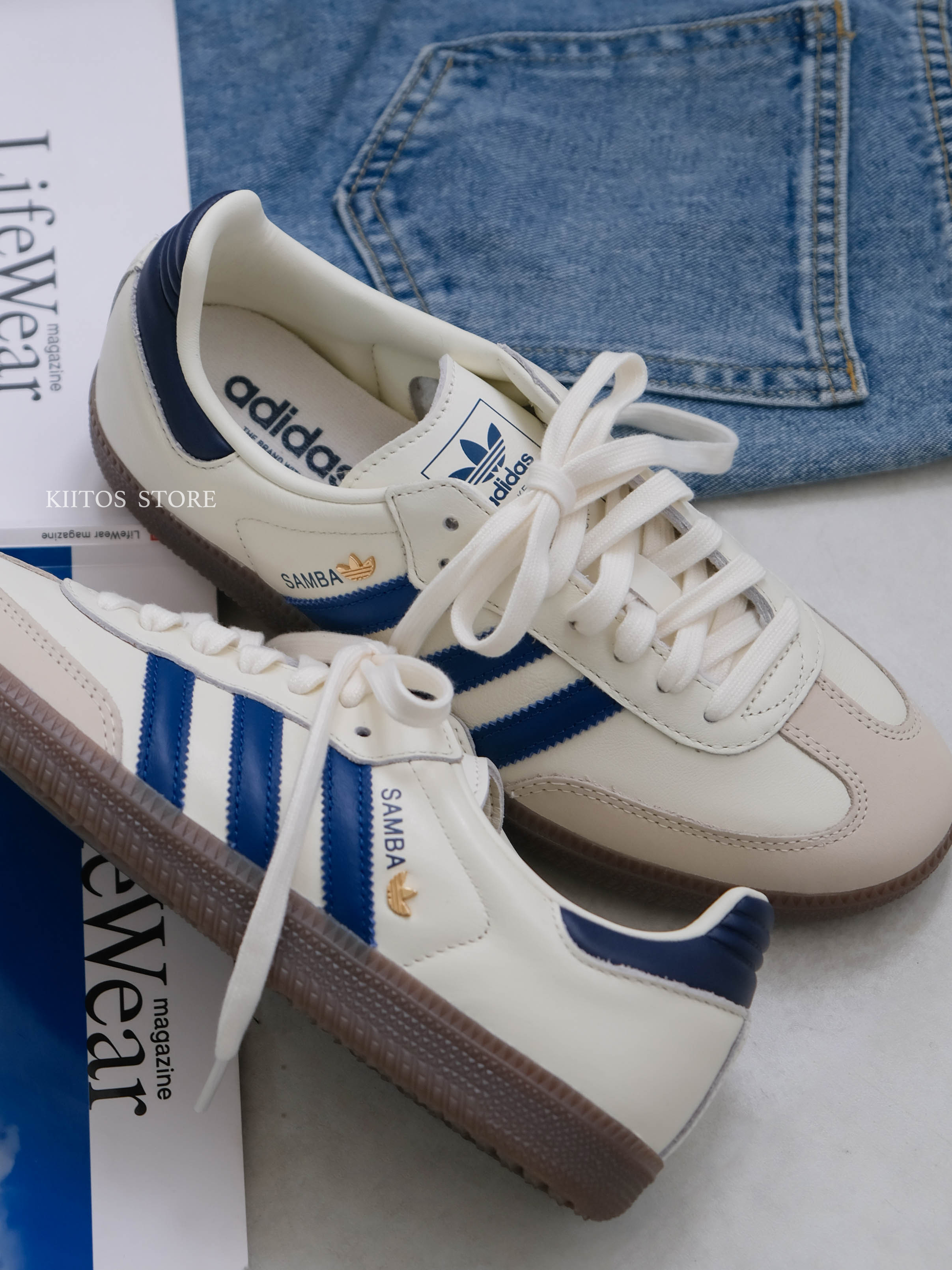 【預購】ADIDAS SAMBA OG 奶油深海藍 奶油白 米色 焦糖底 金屬小標 三葉草 女鞋 IH6627