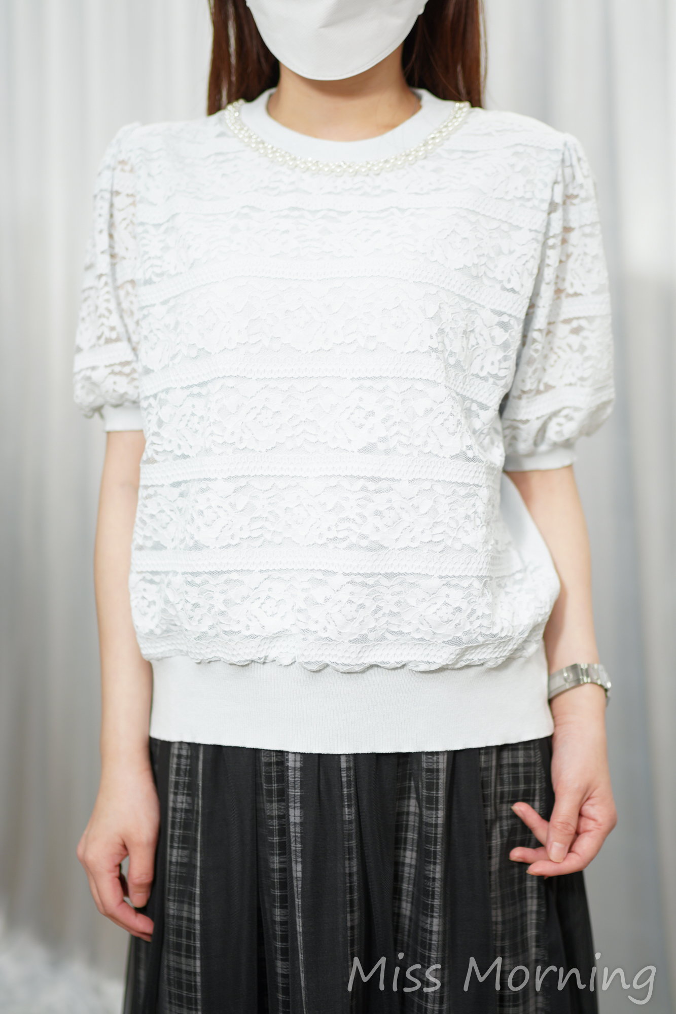 軟熟lace珍珠領上衣(15169)
