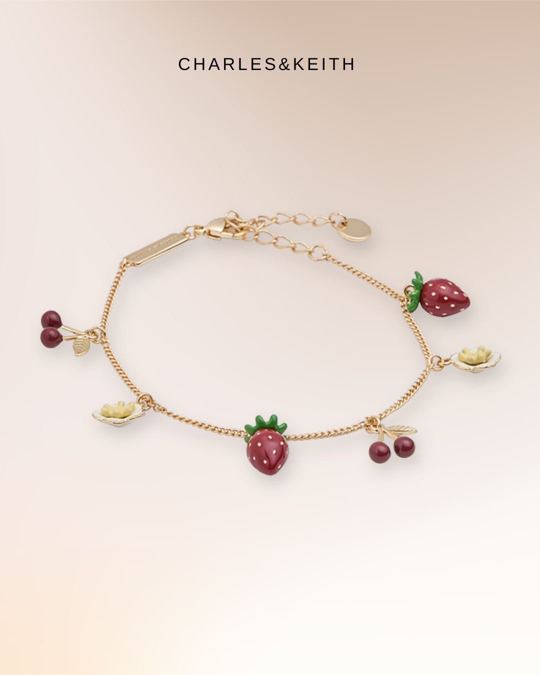 <最新發售>CHARLES&KEITH 小CK 浪漫 法式莓莓系列 金色 手鍊（可調節）
