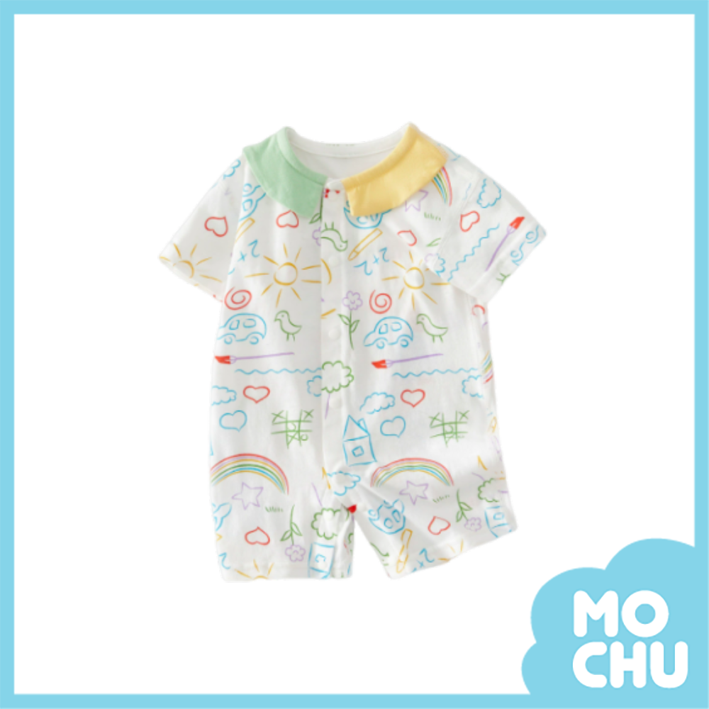 塗鴉馬卡龍翻領短袖連身衣