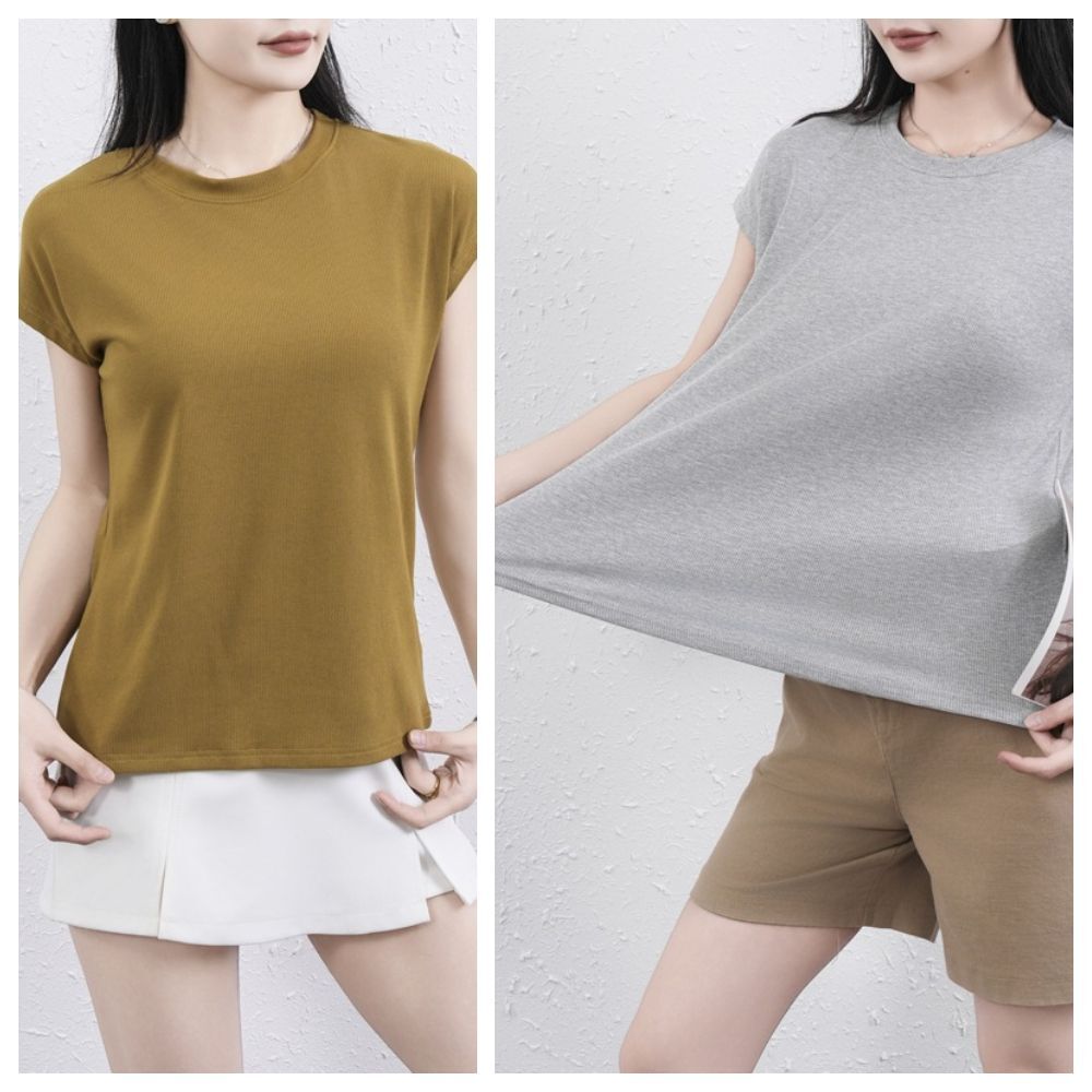 【ASister 小姊姊】AS1732#上衣☆*切袖*圓領純色羅紋*彈力加寬T恤(6色 M-2XL)
