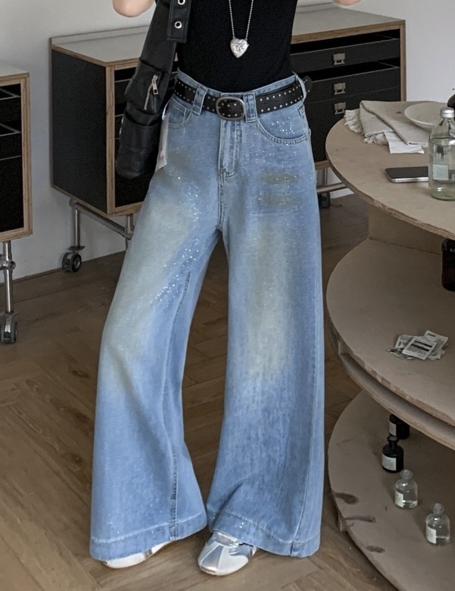 細閃復古刷色牛仔寬褲 1036