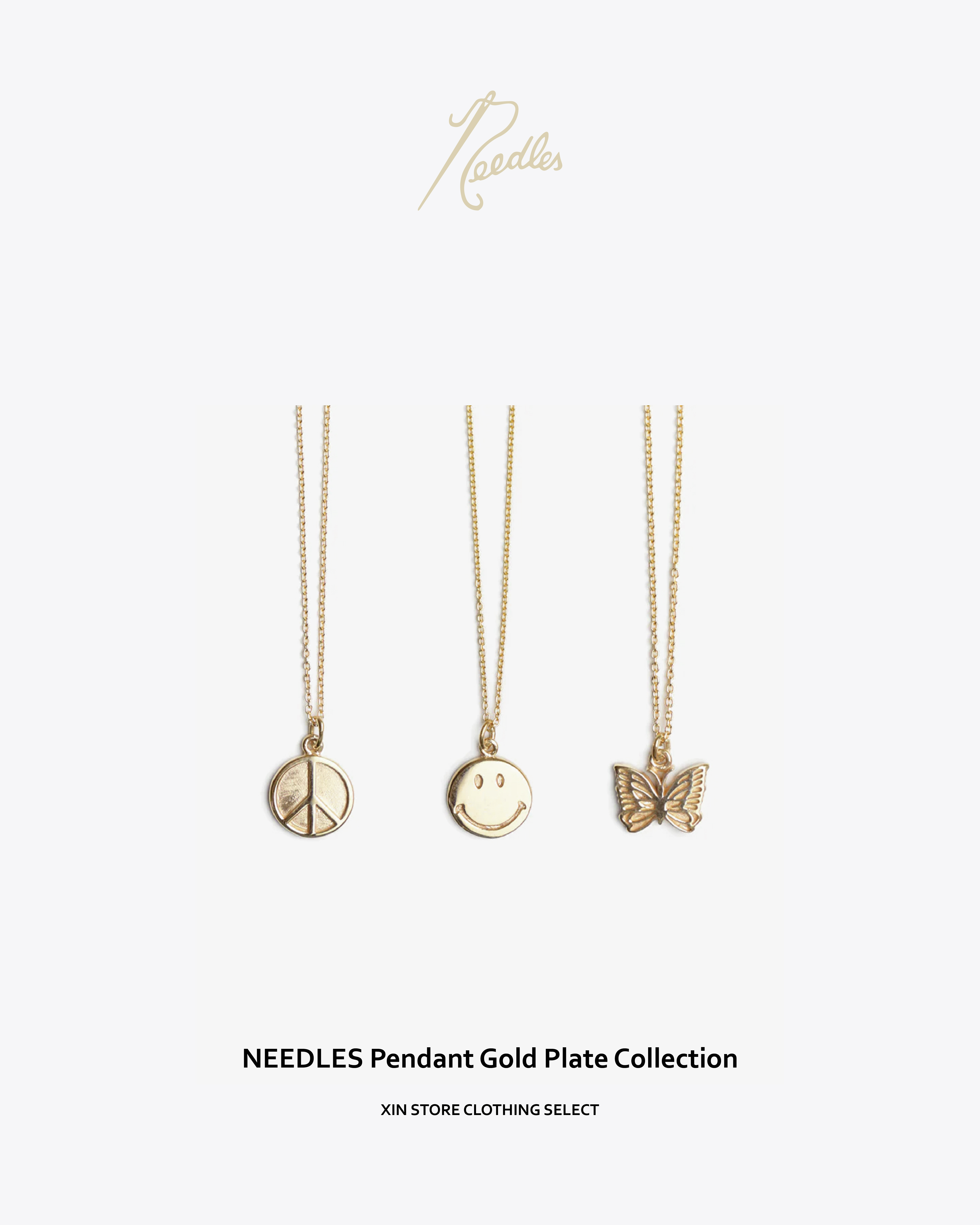 <熱門補貨> NEEDLES Pendant Gold Plate 蝴蝶 和平 微笑 項鍊 金