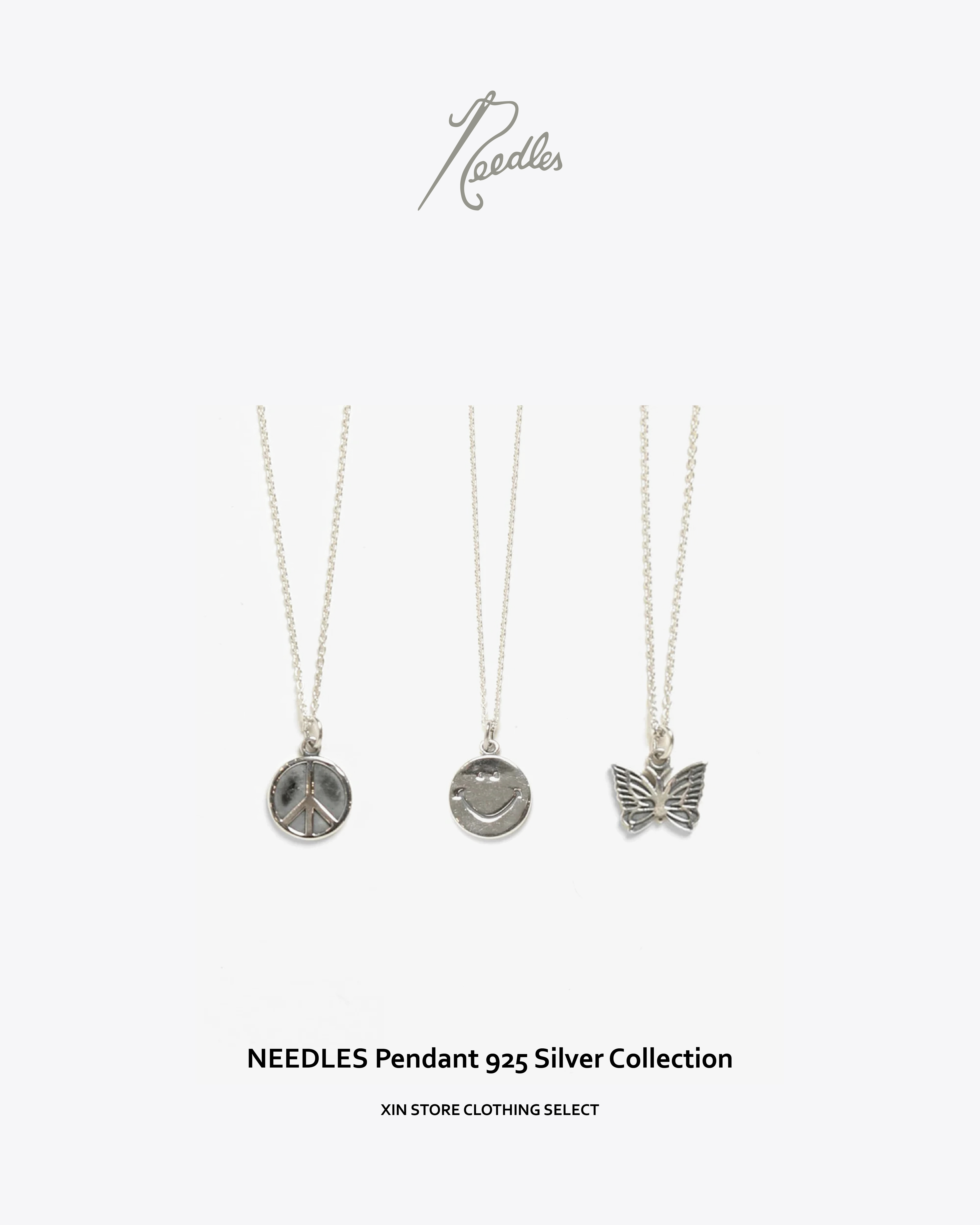 <熱門補貨> NEEDLES Pendant 925 Silver 蝴蝶 和平 微笑 項鍊 銀