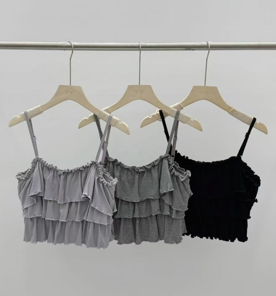 肩可調蛋糕背心+鬆緊喇叭褲