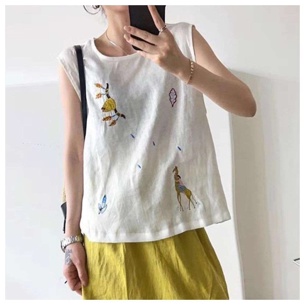 【ASister 小姊姊】AS1752#女裝｜上衣☆中大尺碼*棉麻重工森系刺繡*無袖背心上衣(2色 M-3XL)