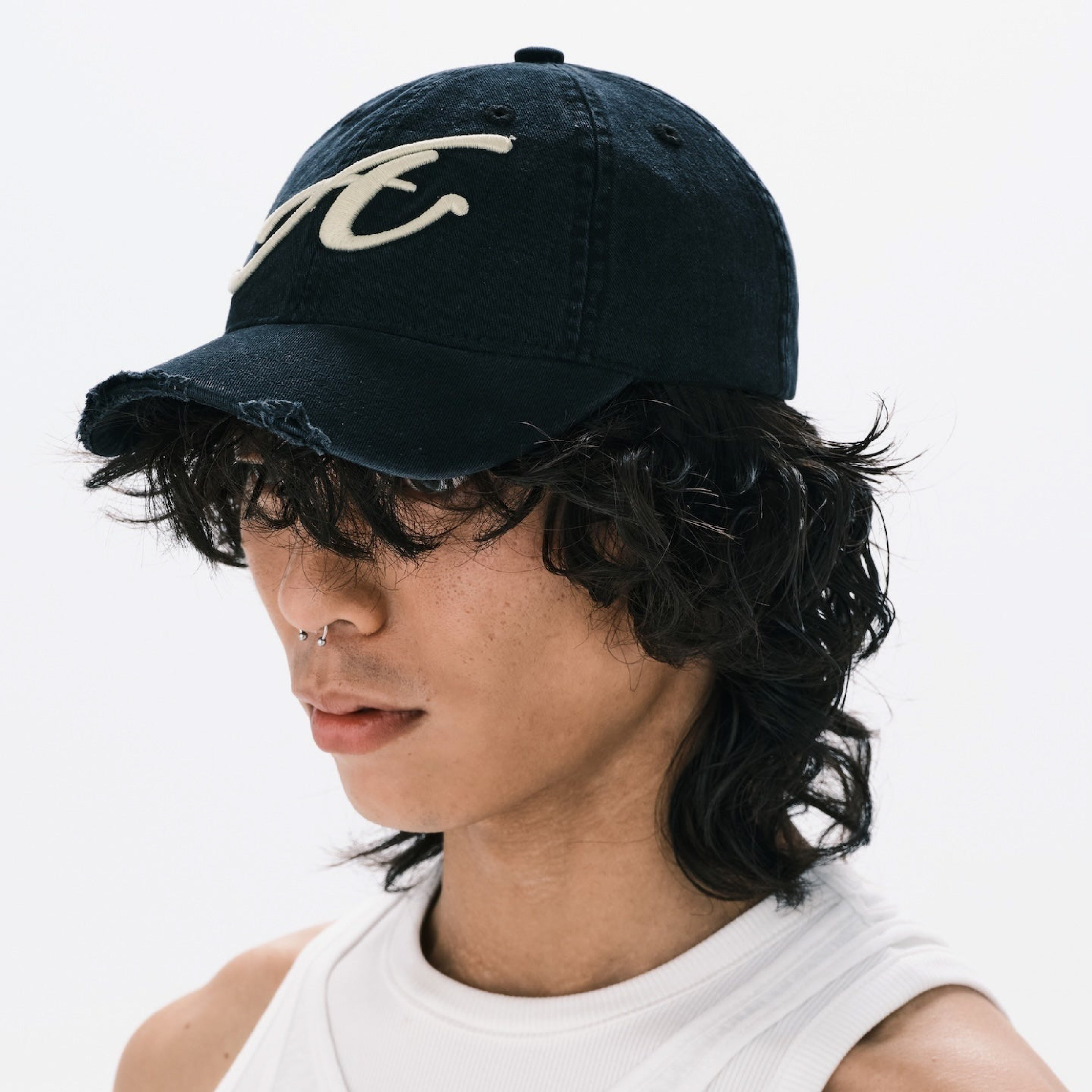 ANOWHEREMAN Raw Edge Baseball Cap - Black