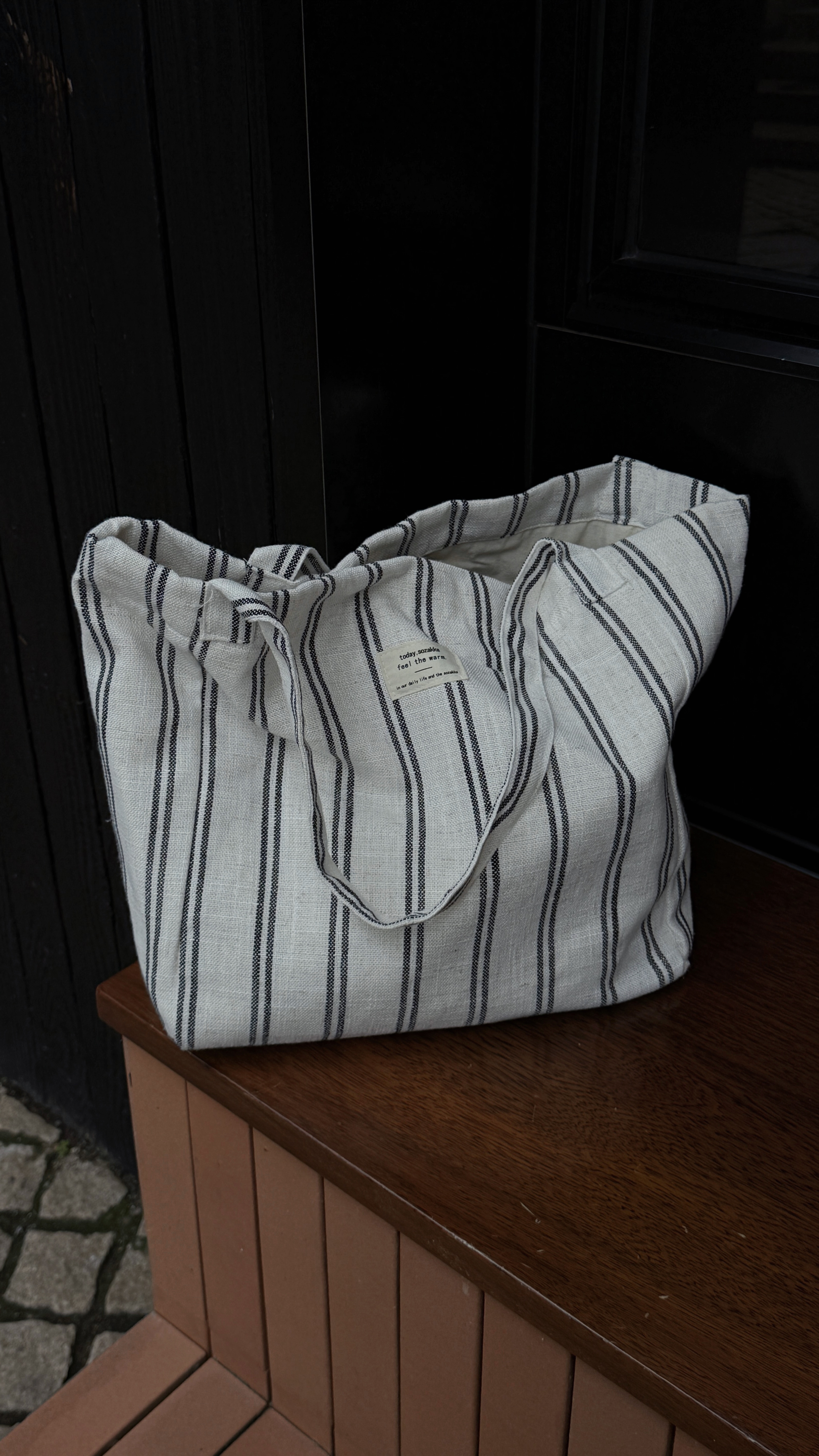 設計感美式條紋帆布包