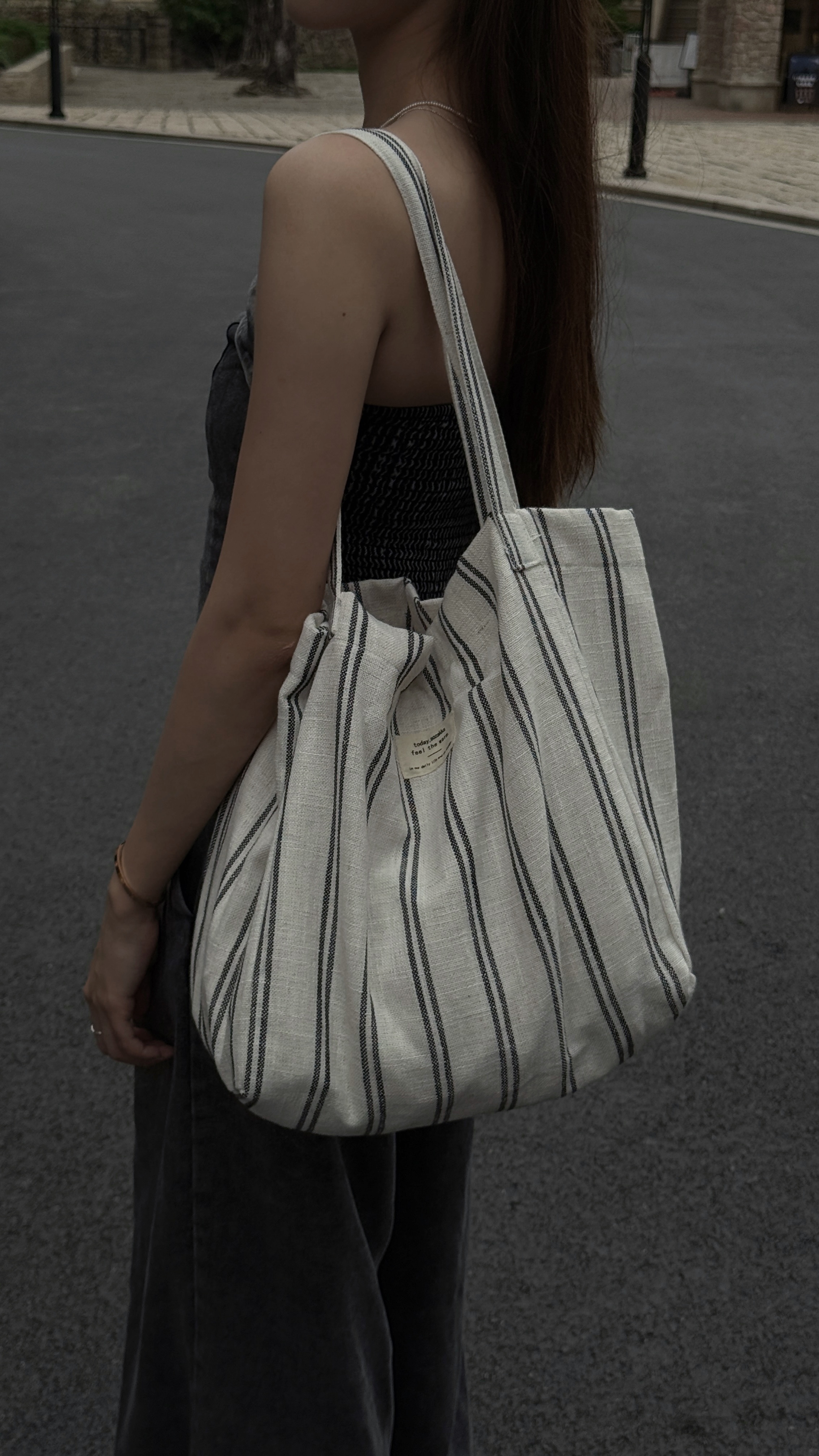 設計感美式條紋帆布包