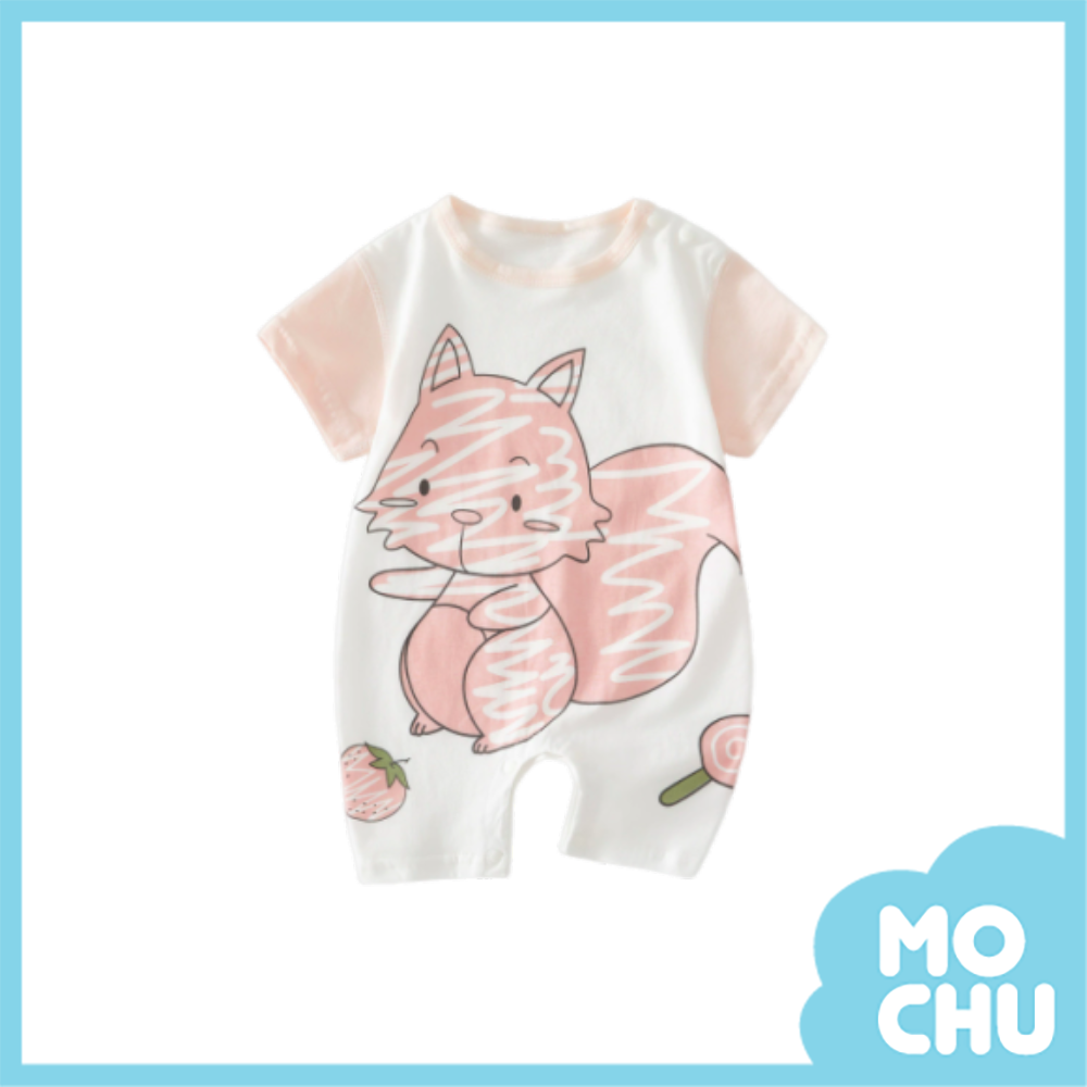 淺粉小松鼠肩開短袖連身衣