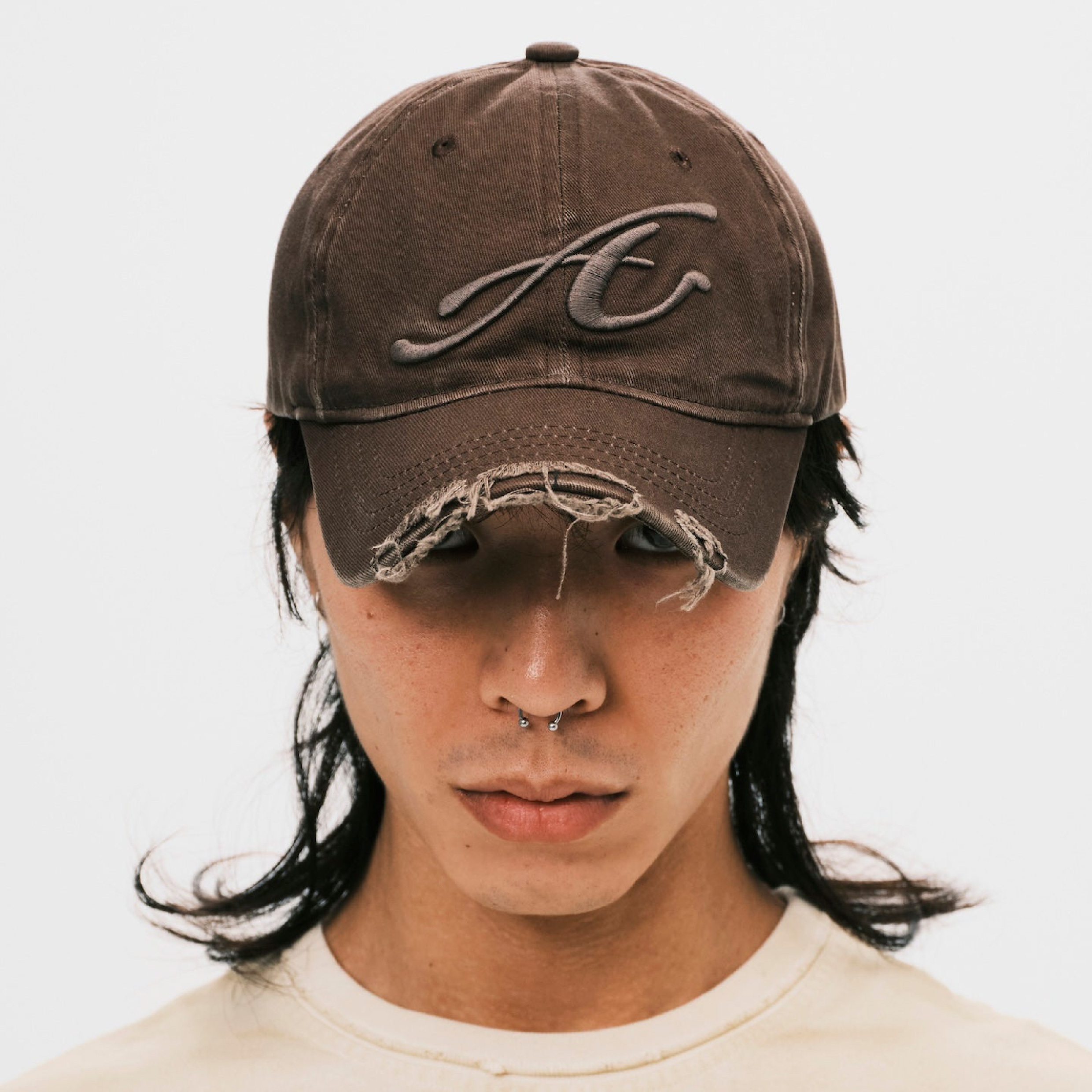 ANOWHEREMAN Raw Edge Baseball Cap - Brown