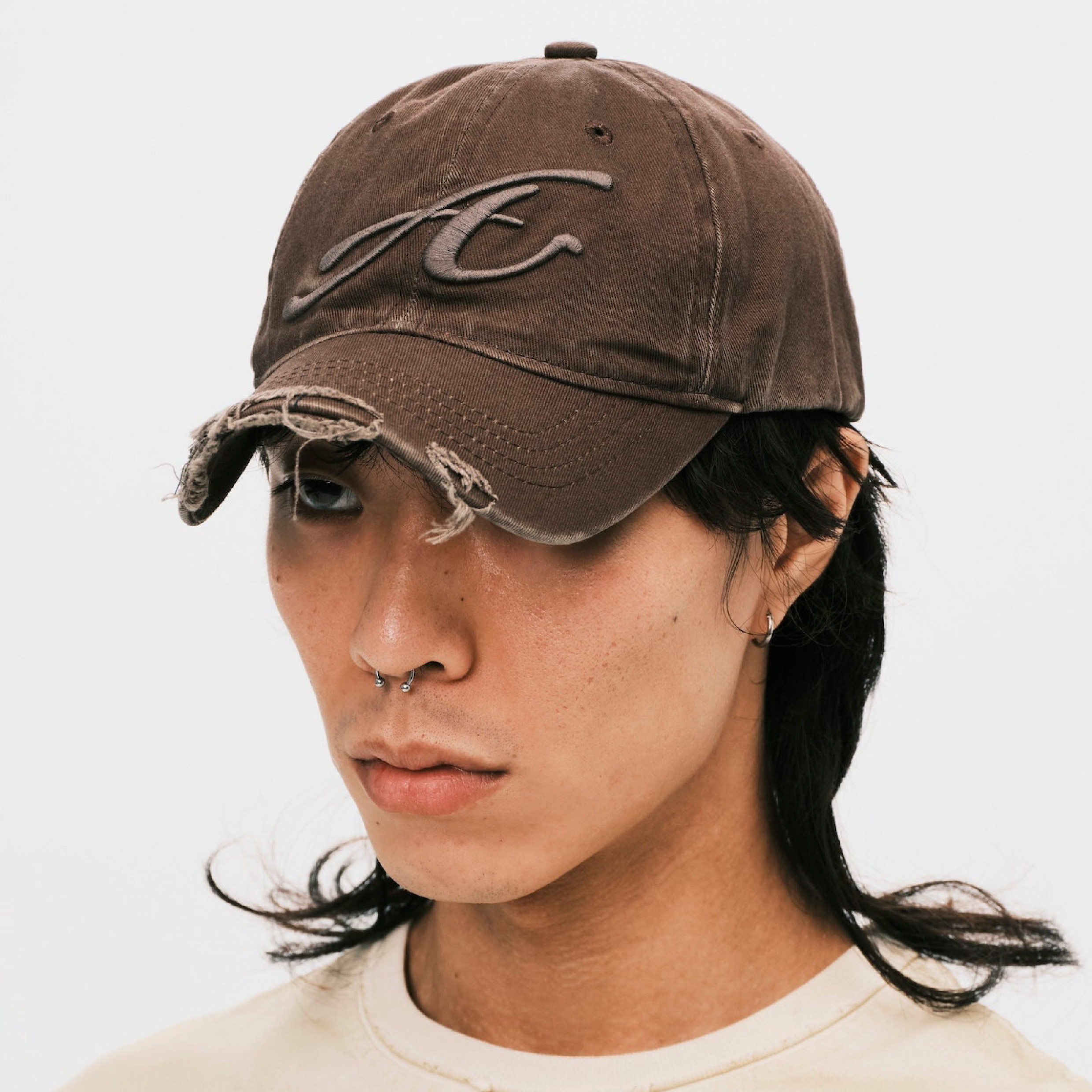 ANOWHEREMAN Raw Edge Baseball Cap - Brown