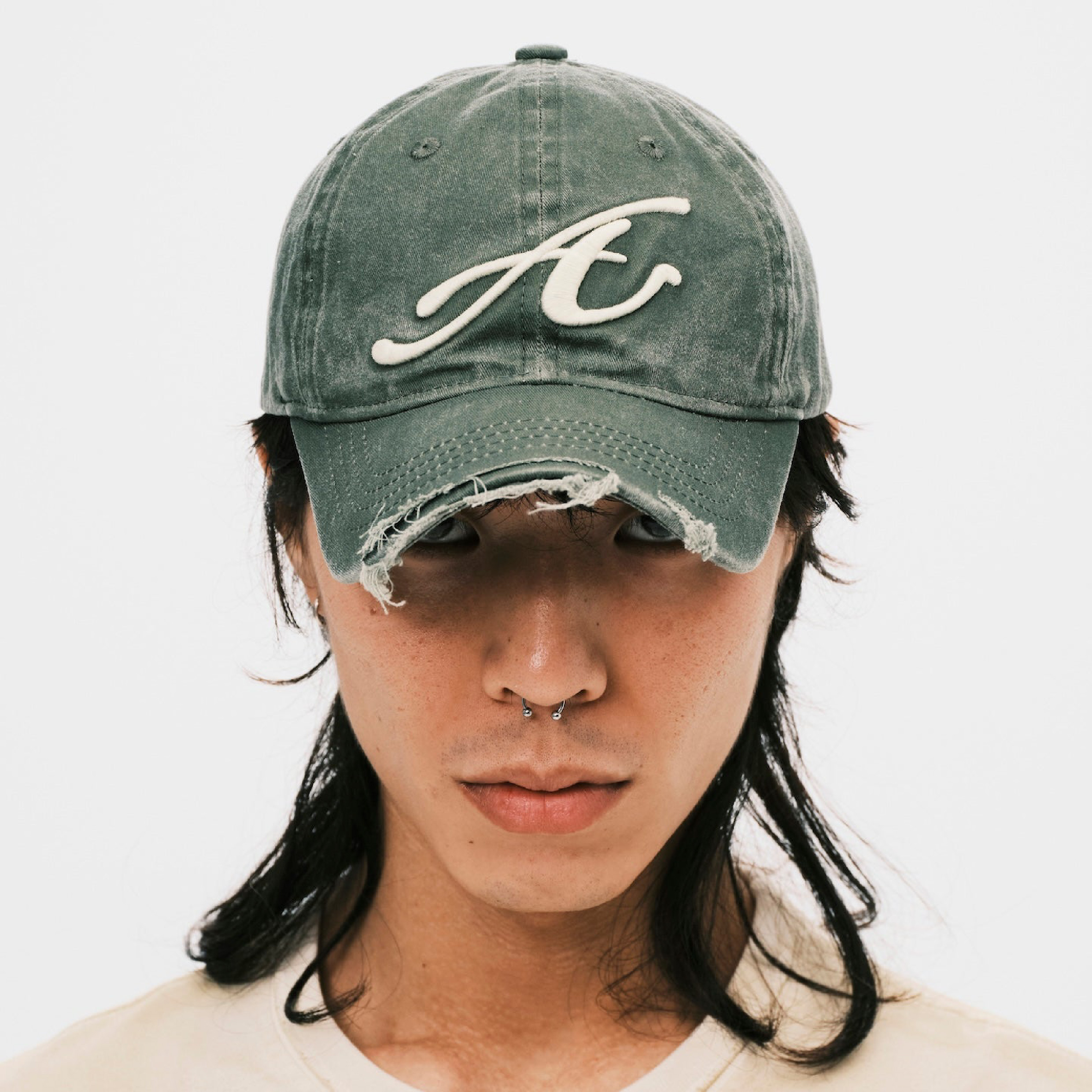 ANOWHEREMAN Raw Edge Baseball Cap - Green