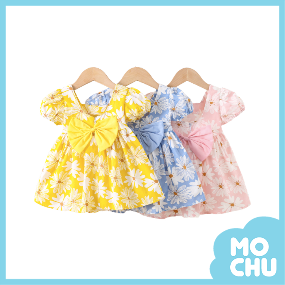 小雛菊後背蝴蝶結公主袖連身裙(三色)