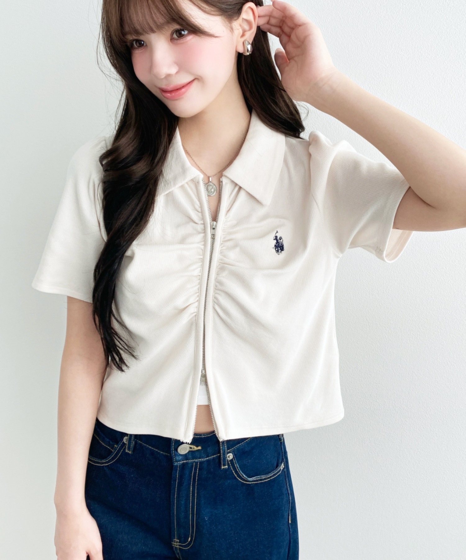 🇯🇵U.S. POLO ASSN. X MOMENT+ 雙拉鍊 前襟摺領 皺摺 開襟衫 短T 短袖 / 預購