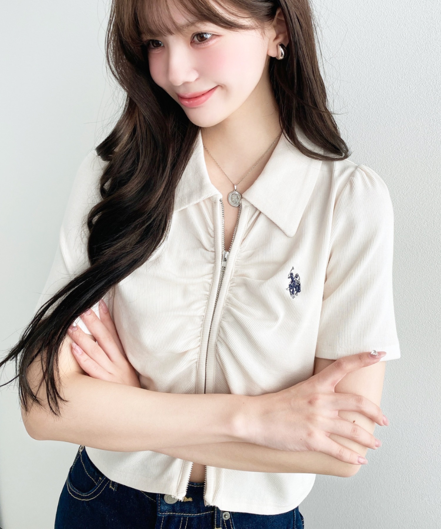 🇯🇵U.S. POLO ASSN. X MOMENT+ 雙拉鍊 前襟摺領 皺摺 開襟衫 短T 短袖 / 預購