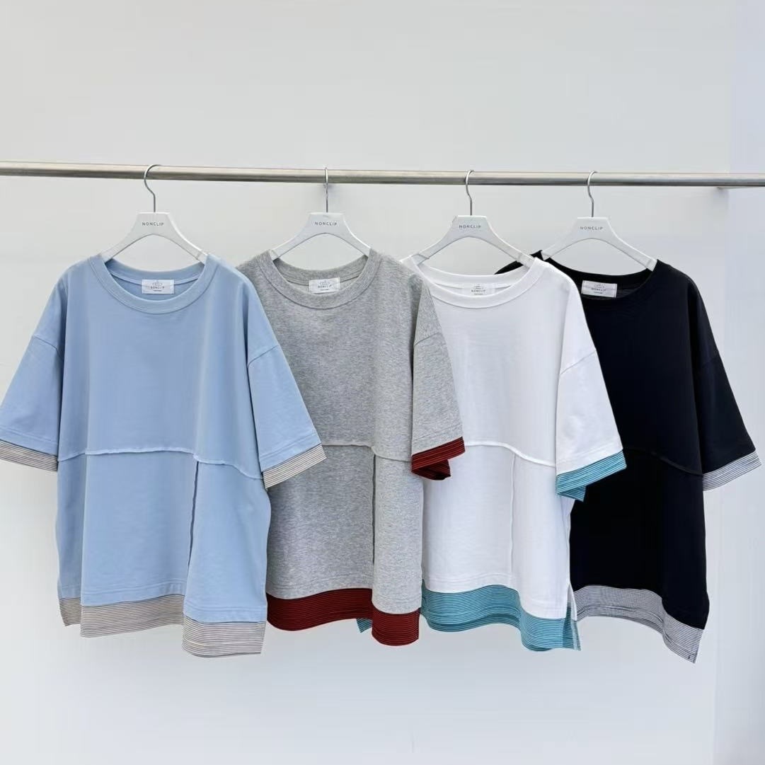 【Non-Clip】袖腳橫間短袖TOP (A32-A35)