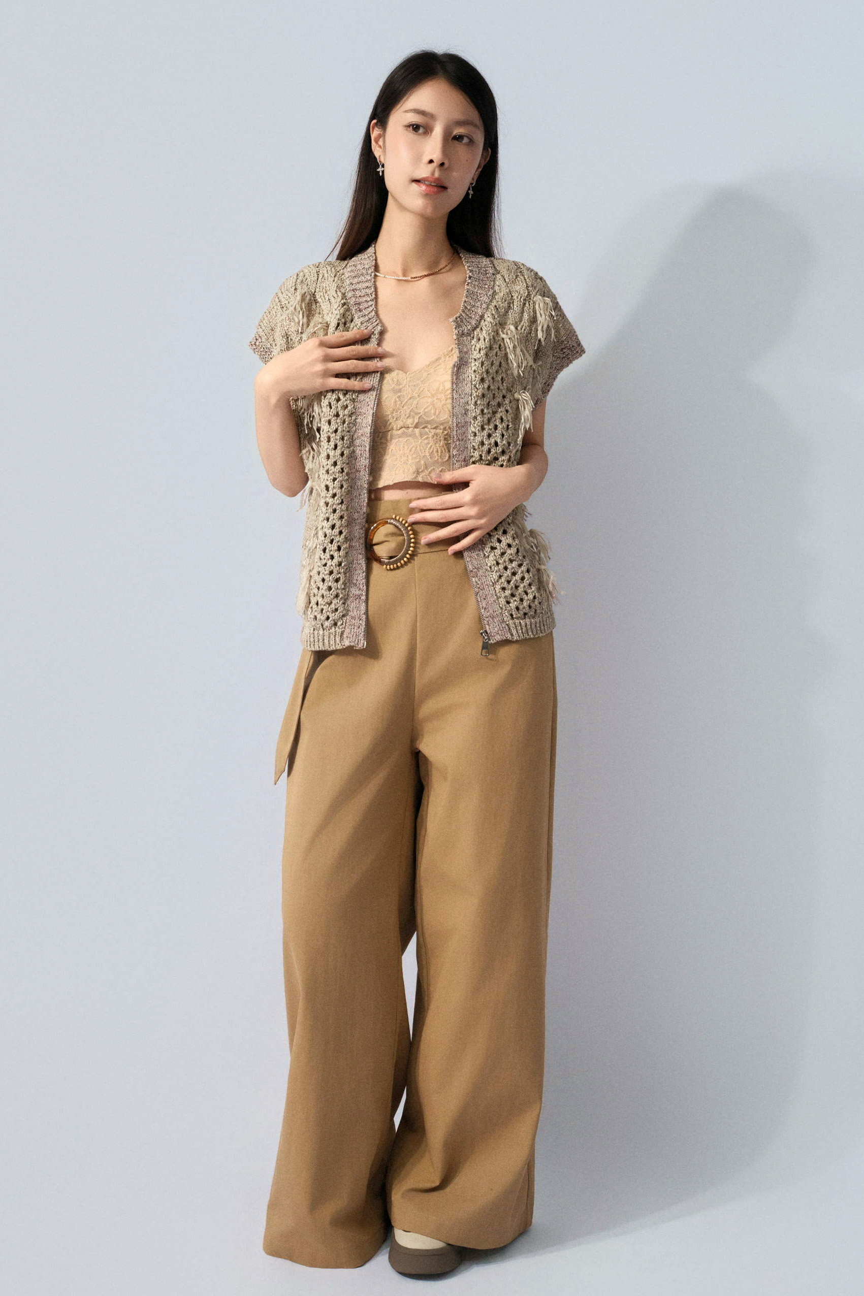 Pompom闊膊針織拉鍊外套（預購產品）