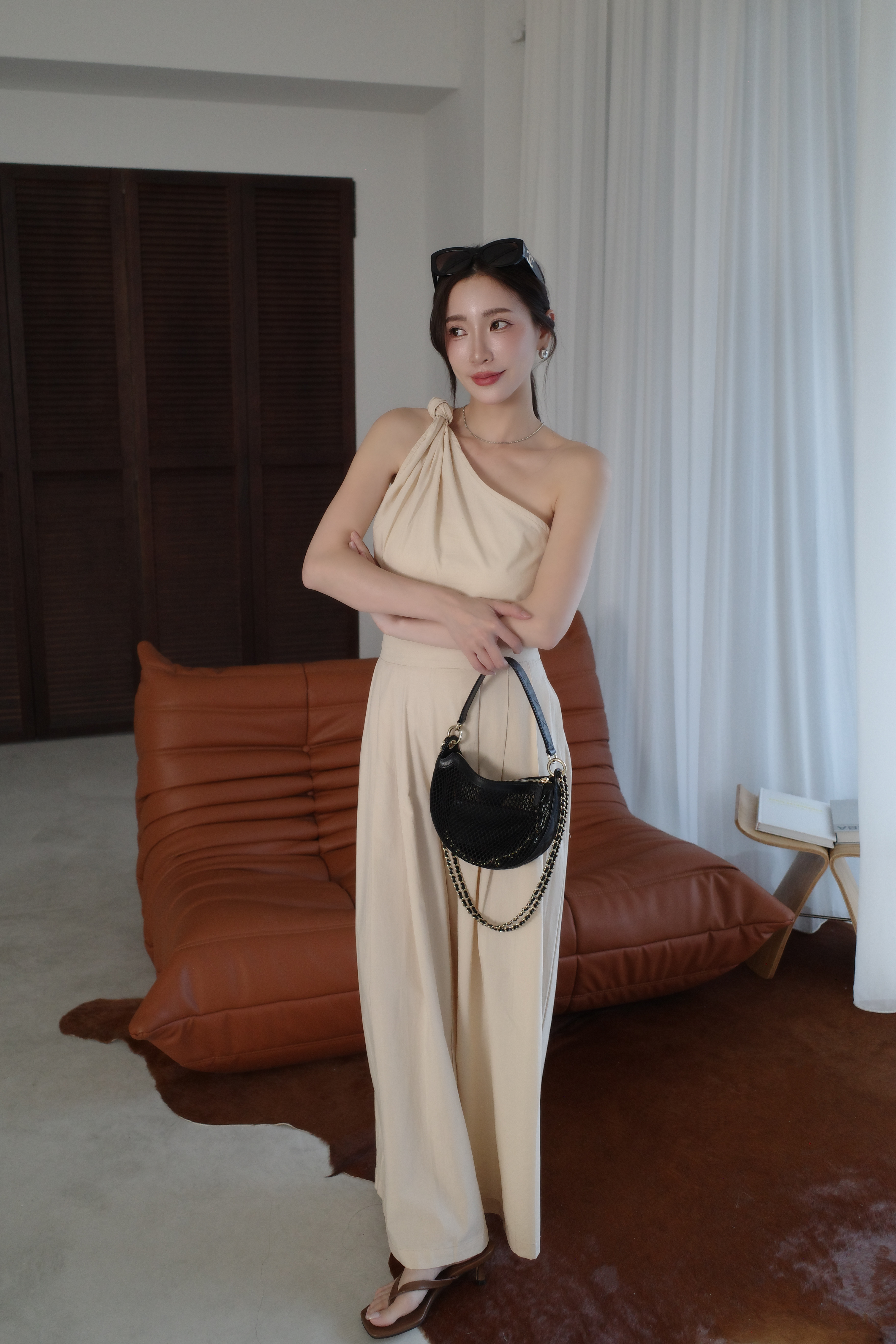 (預購)#AO43 斜肩1+1套裝(杏/黑)