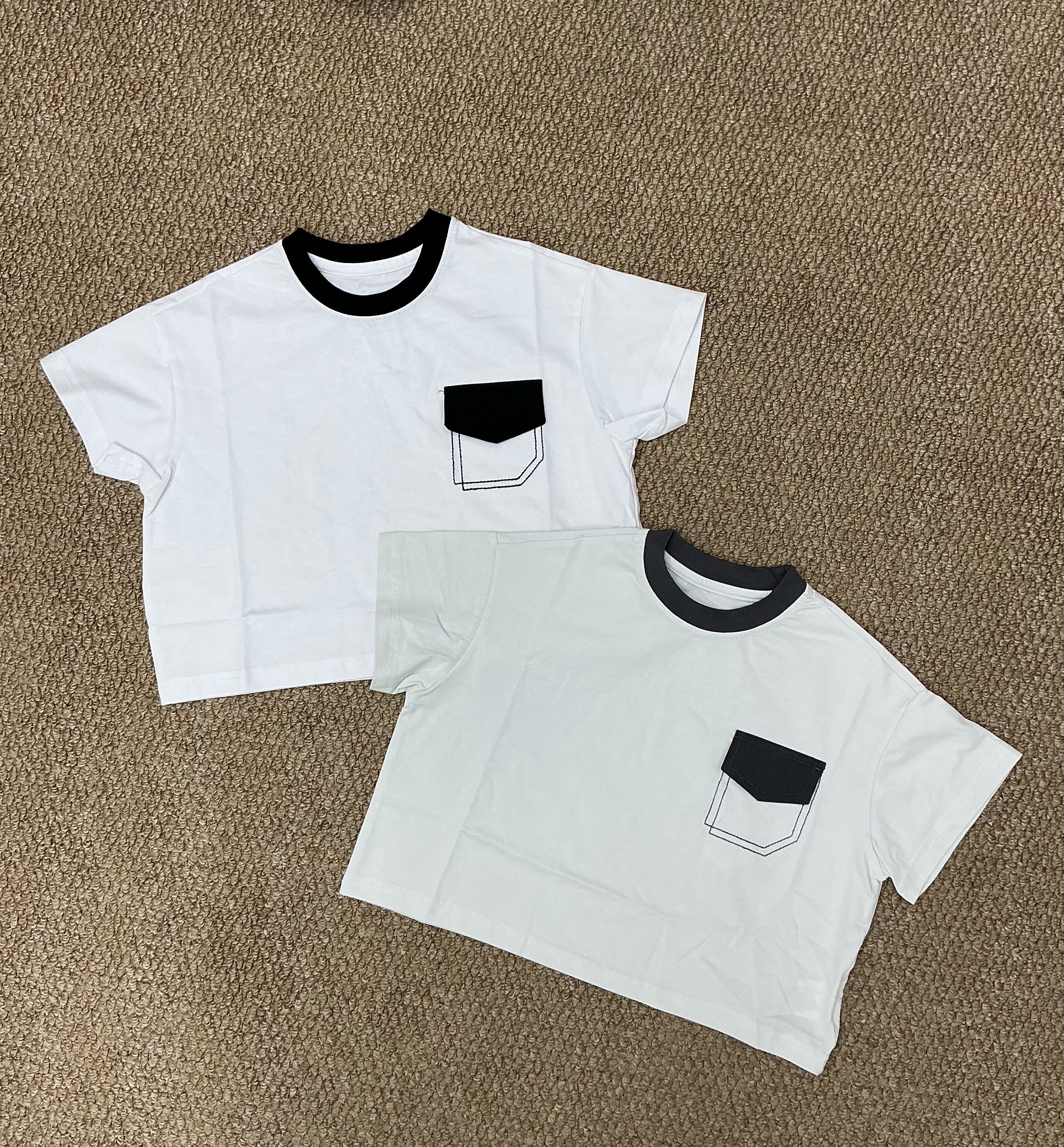 A04947假口袋拼色上衣