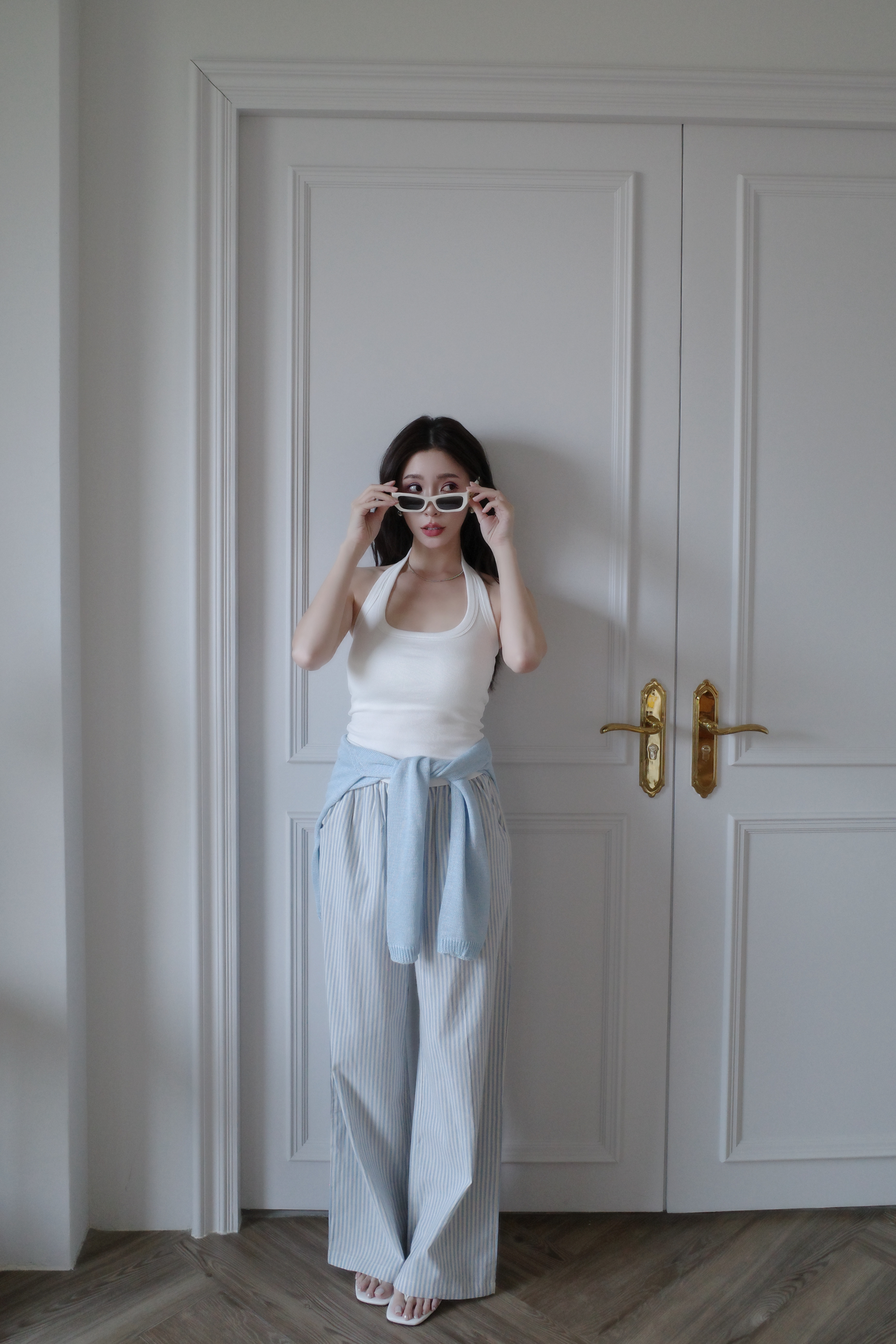 (預購)#AO21 夏天要有的條文直筒褲(灰/藍)