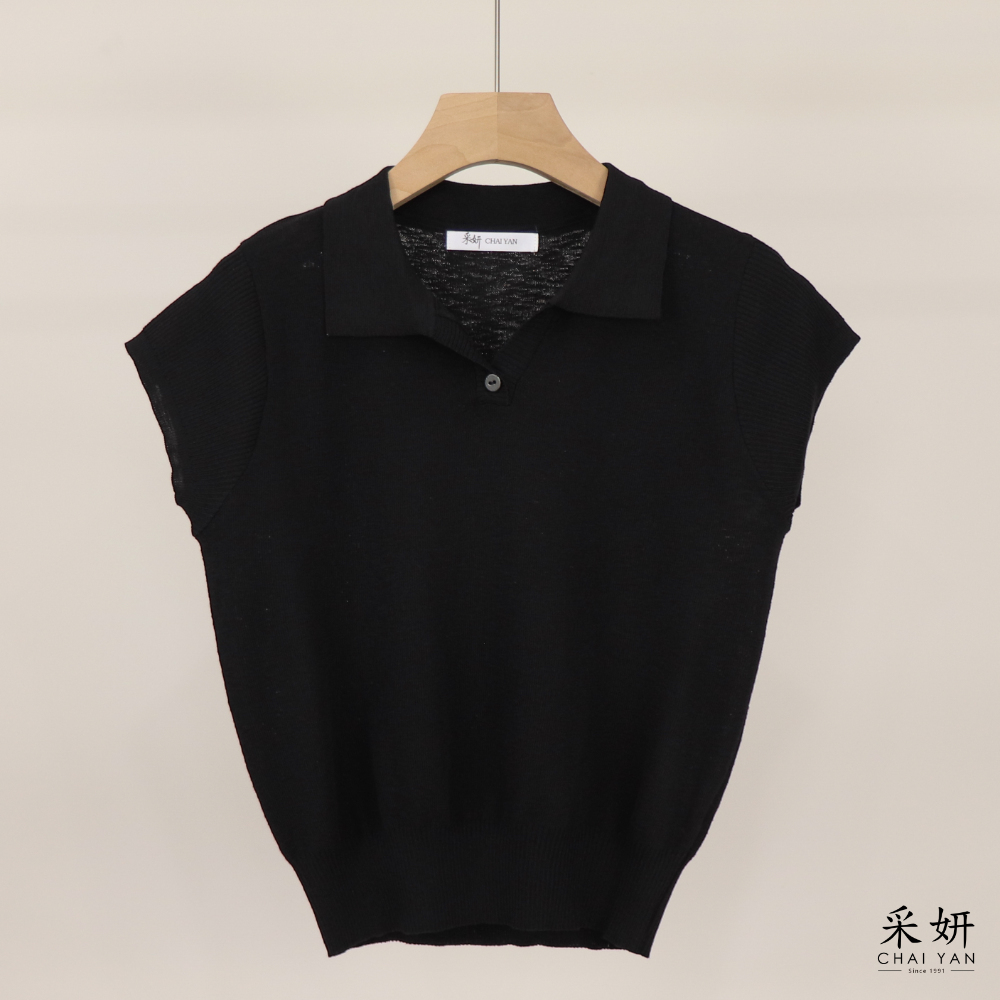 小V翻領連肩針織上衣