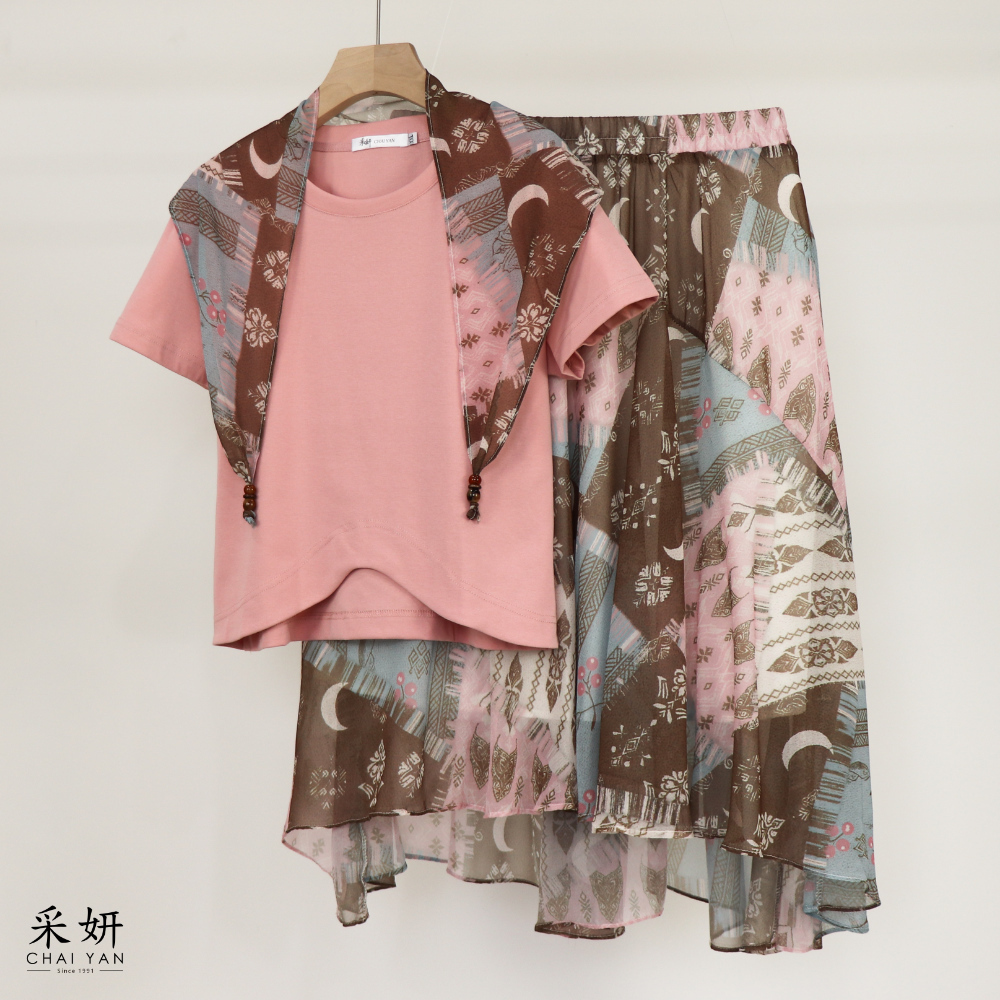 二件式 波浪上衣+復古中長裙