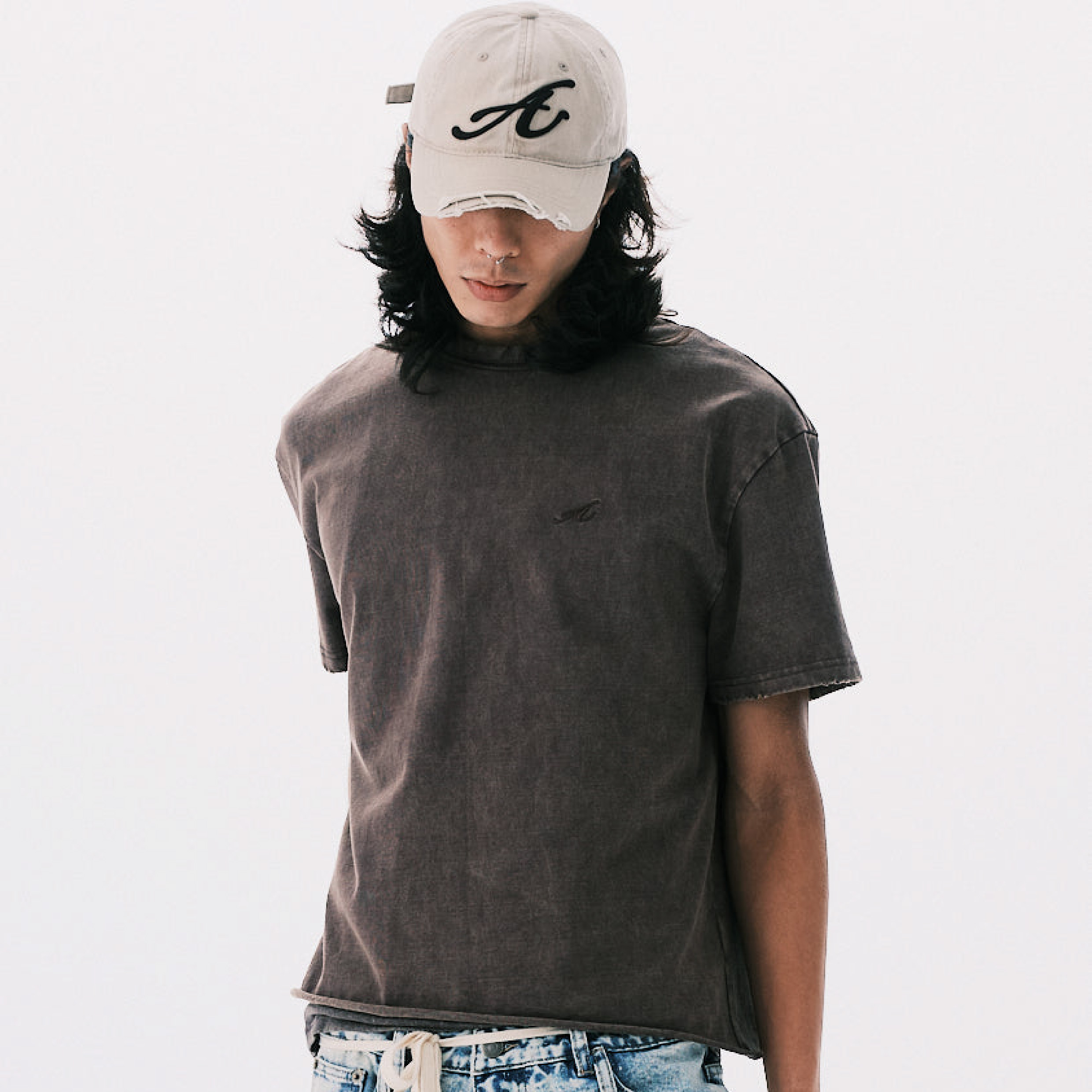 ANOWHEREMAN "A" Washed Basic SS Tee - Brown
