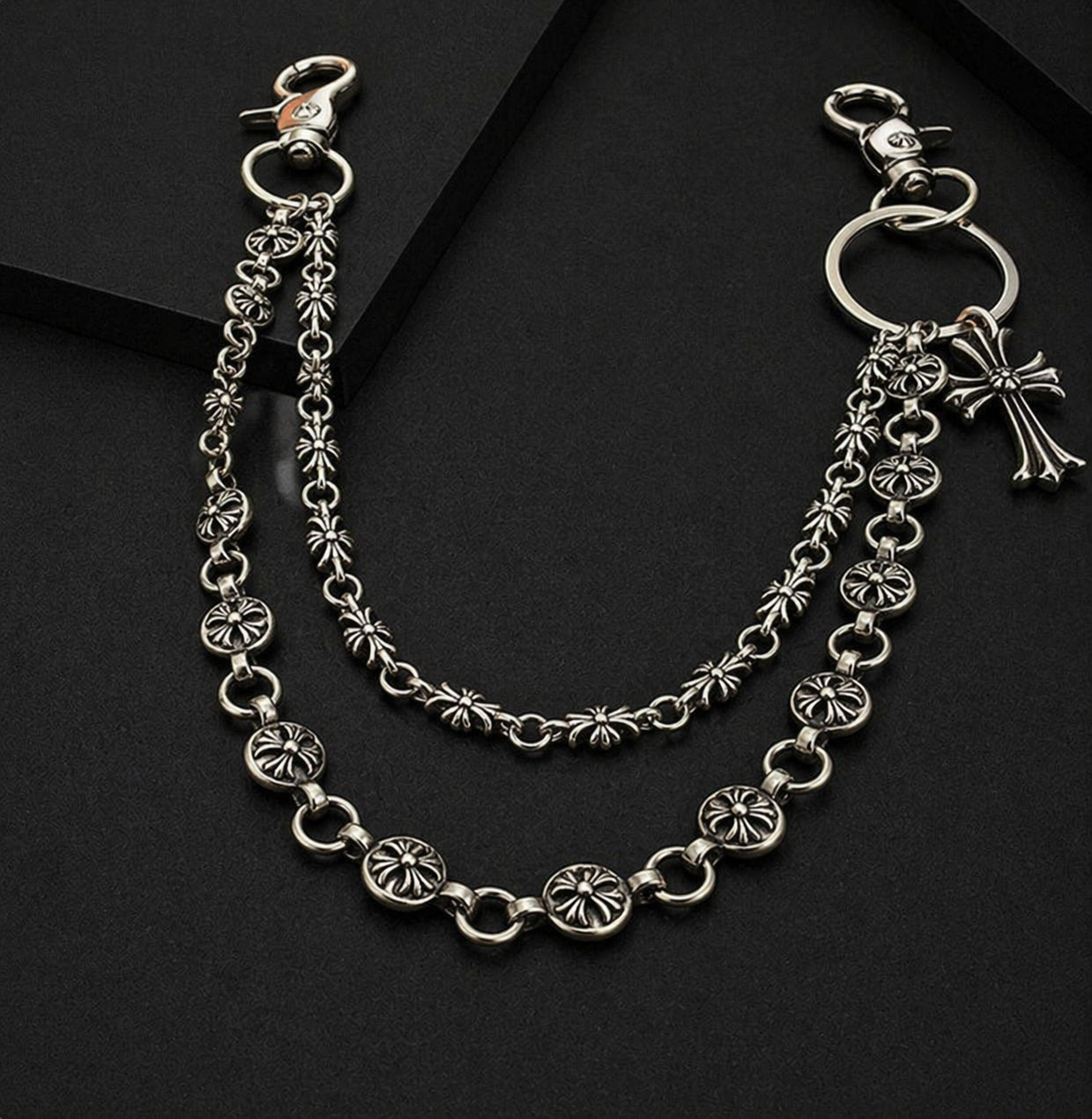 Piccoloo ｜鋼鐵哥德愛心十字架雙鍊褲鍊/腰鍊