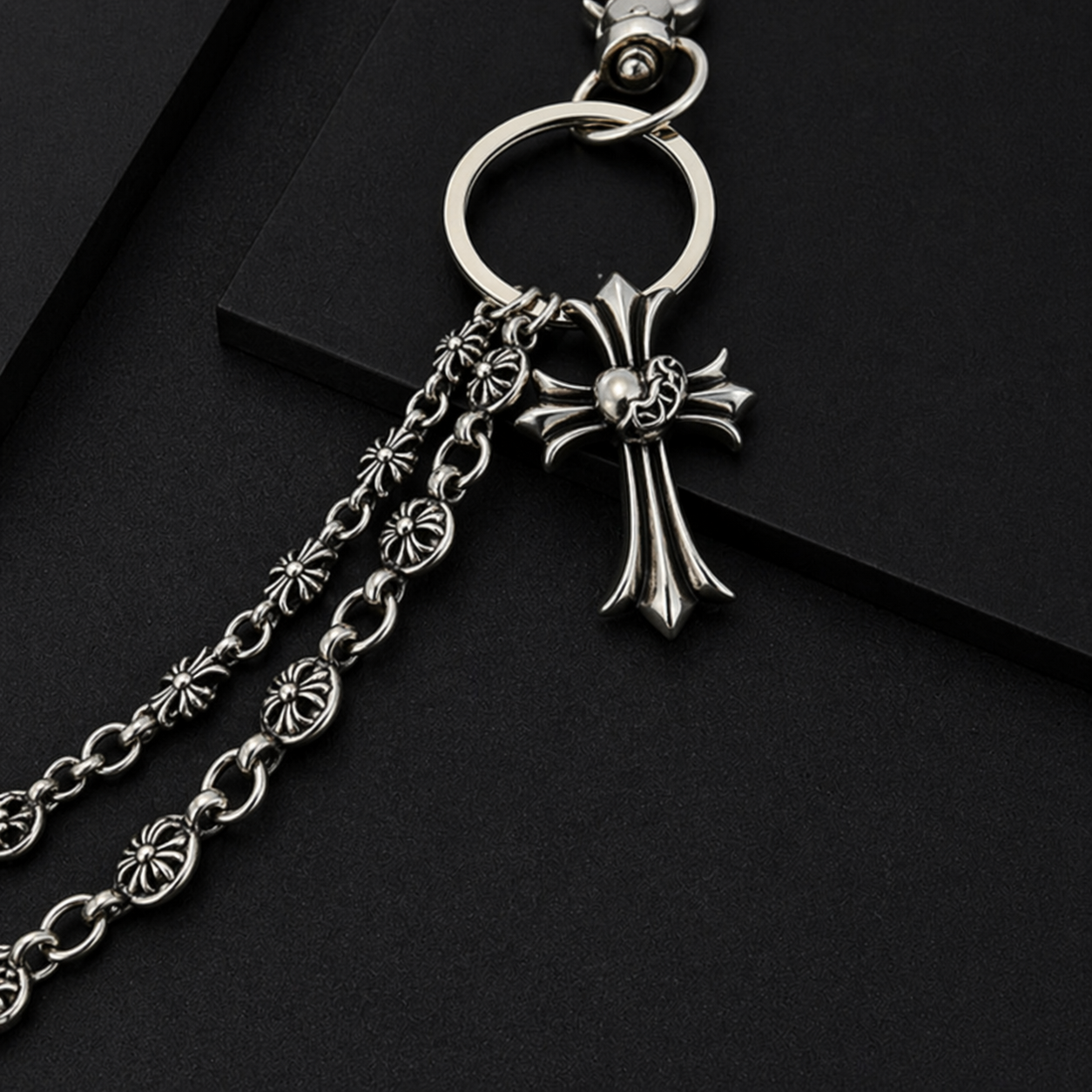 Piccoloo ｜鋼鐵哥德愛心十字架雙鍊褲鍊/腰鍊