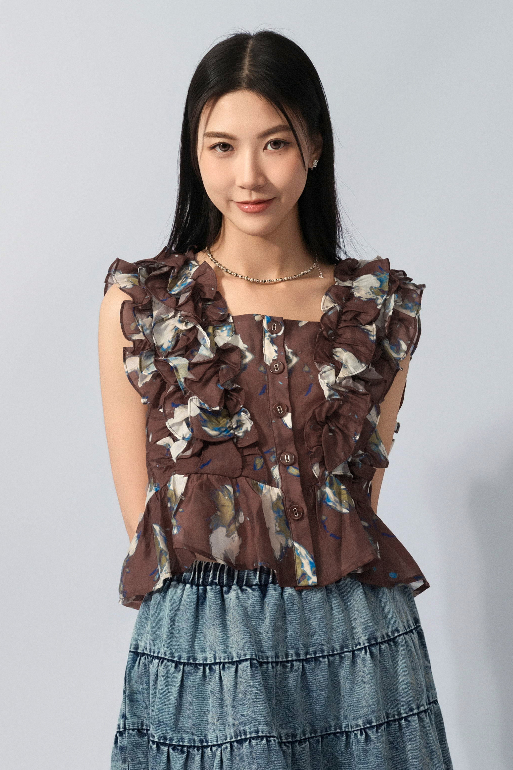 潑墨花透薄棉荷葉背心 (預購產品）