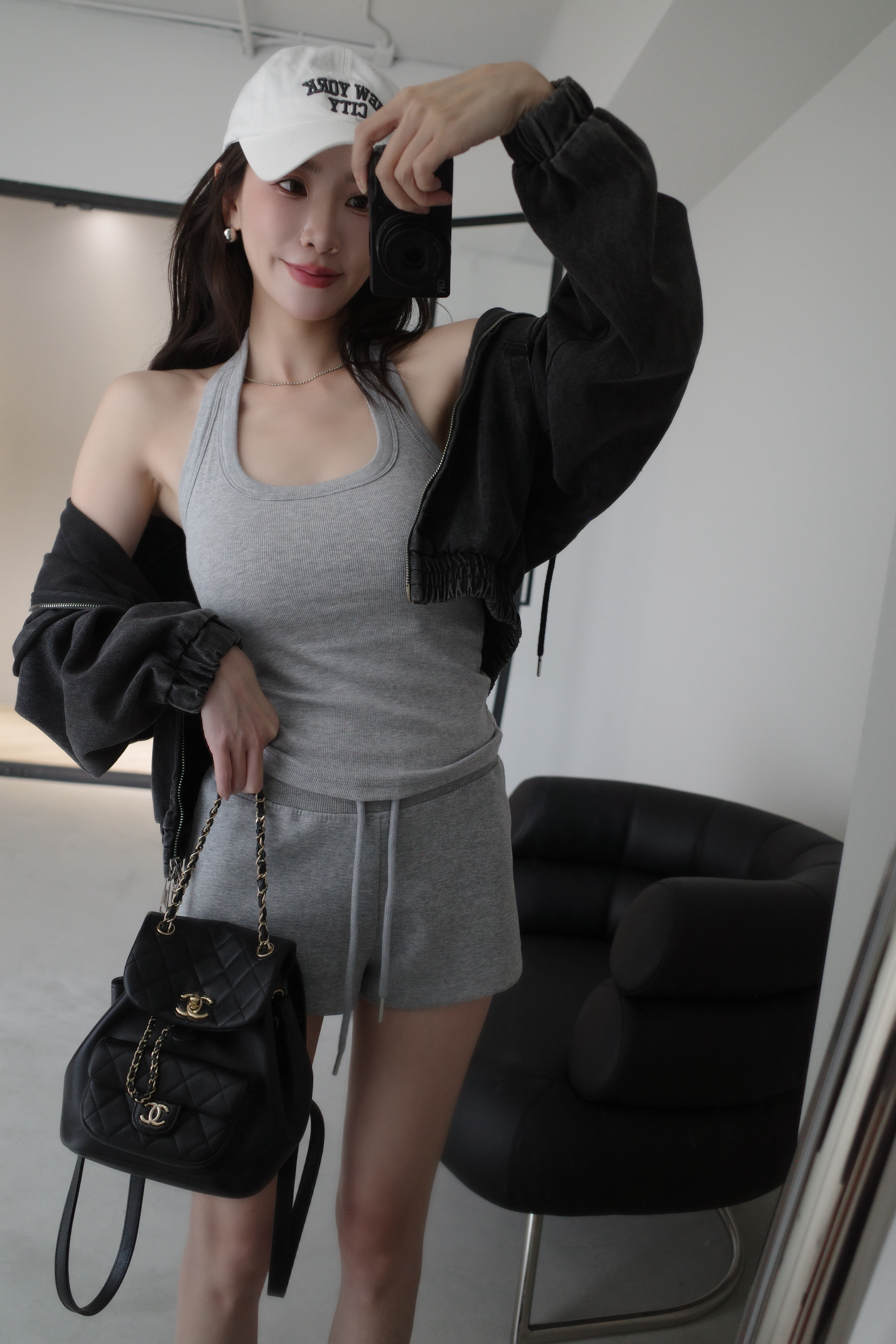 (預購)#AO33 抽繩短棉褲(黑/淺花灰/米白)