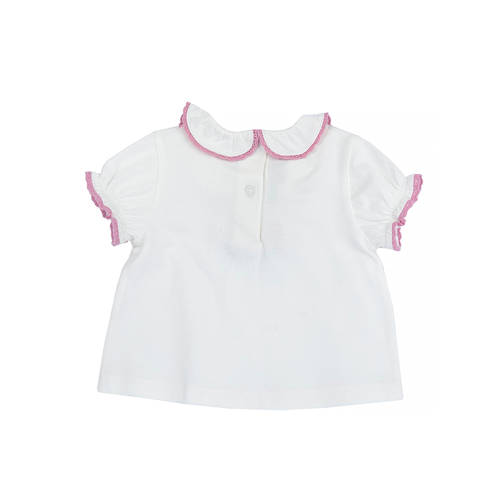 浪漫花語-荷葉領繡花朵短袖上衣