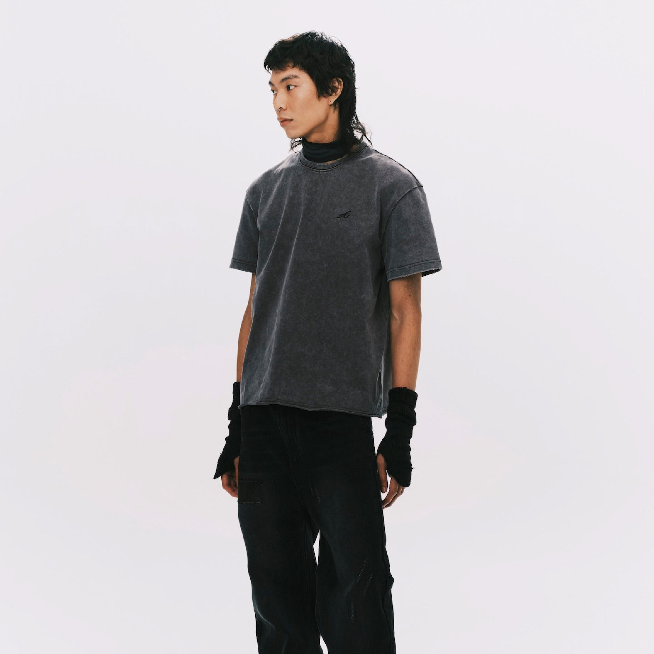 ANOWHEREMAN "A" Washed Basic SS Tee - Grey