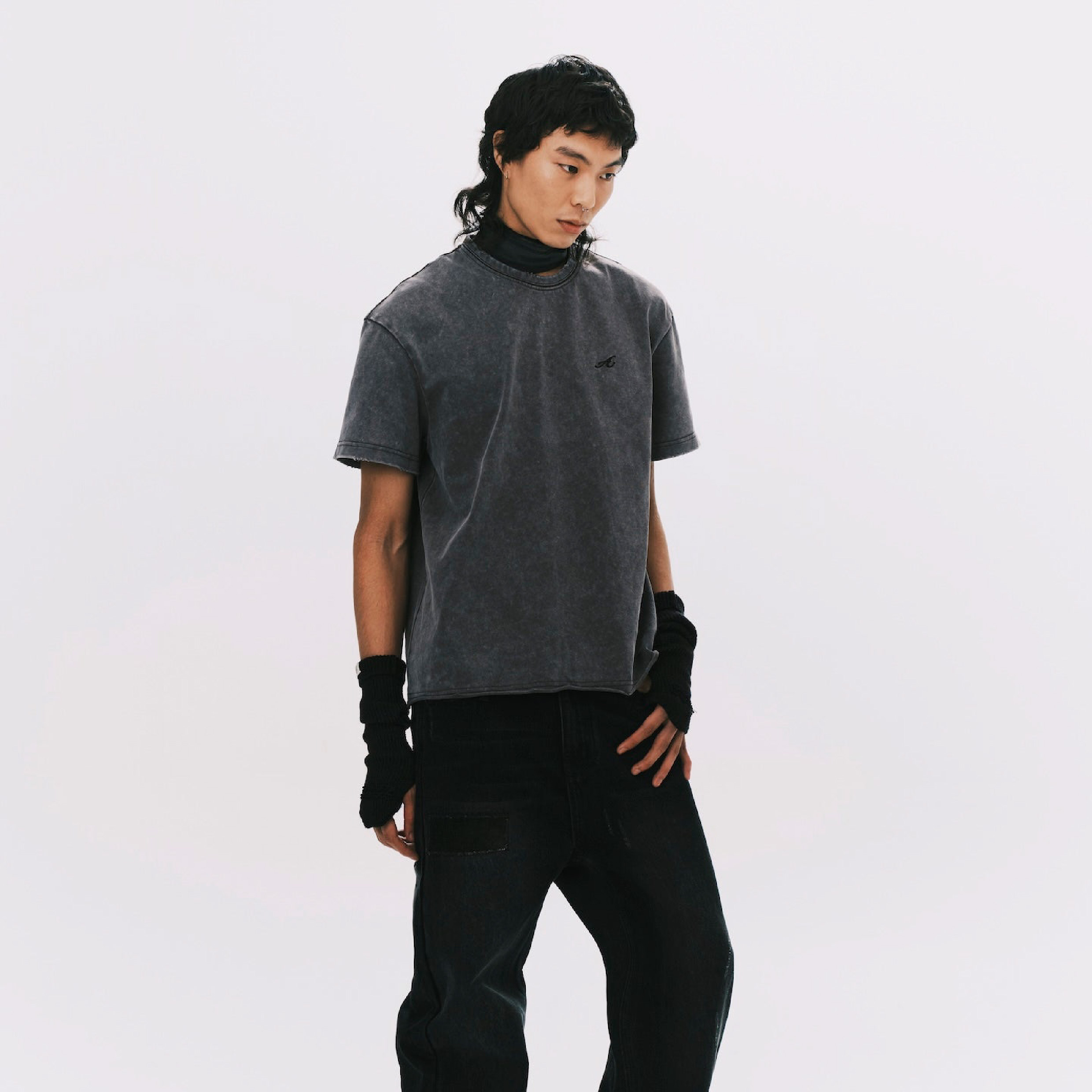 ANOWHEREMAN "A" Washed Basic SS Tee - Grey
