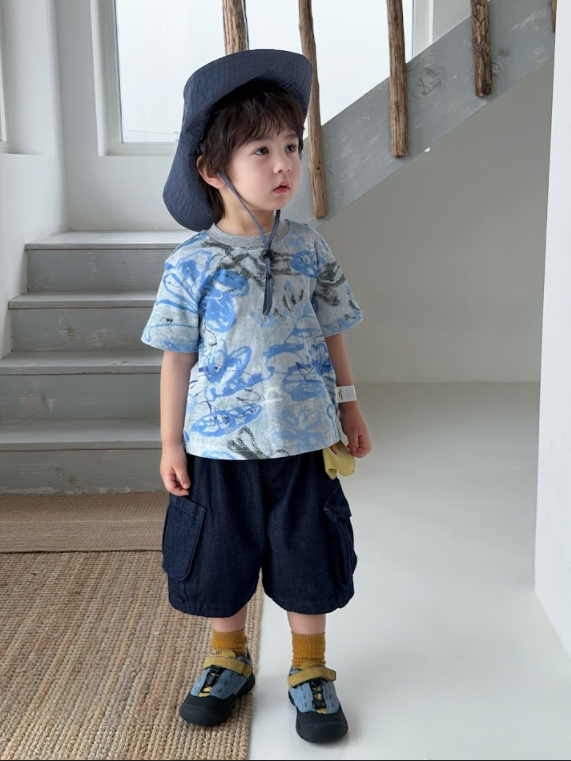 DDC04B115BL  DODO Wardrobe -深藍都市型格工裝側袋鬆身牛仔短褲