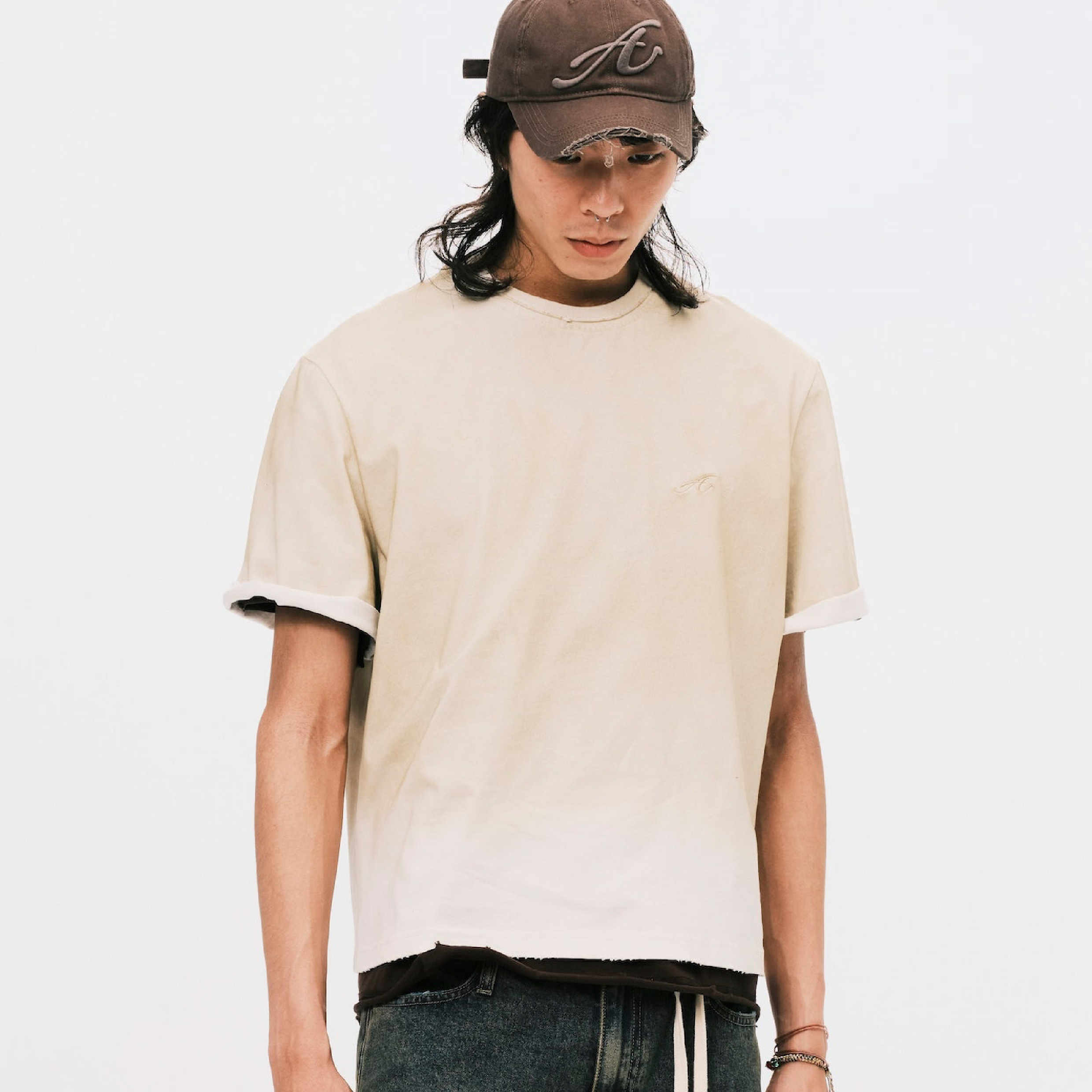 ANOWHEREMAN "A" Dirty Washed Cropped SS Tee