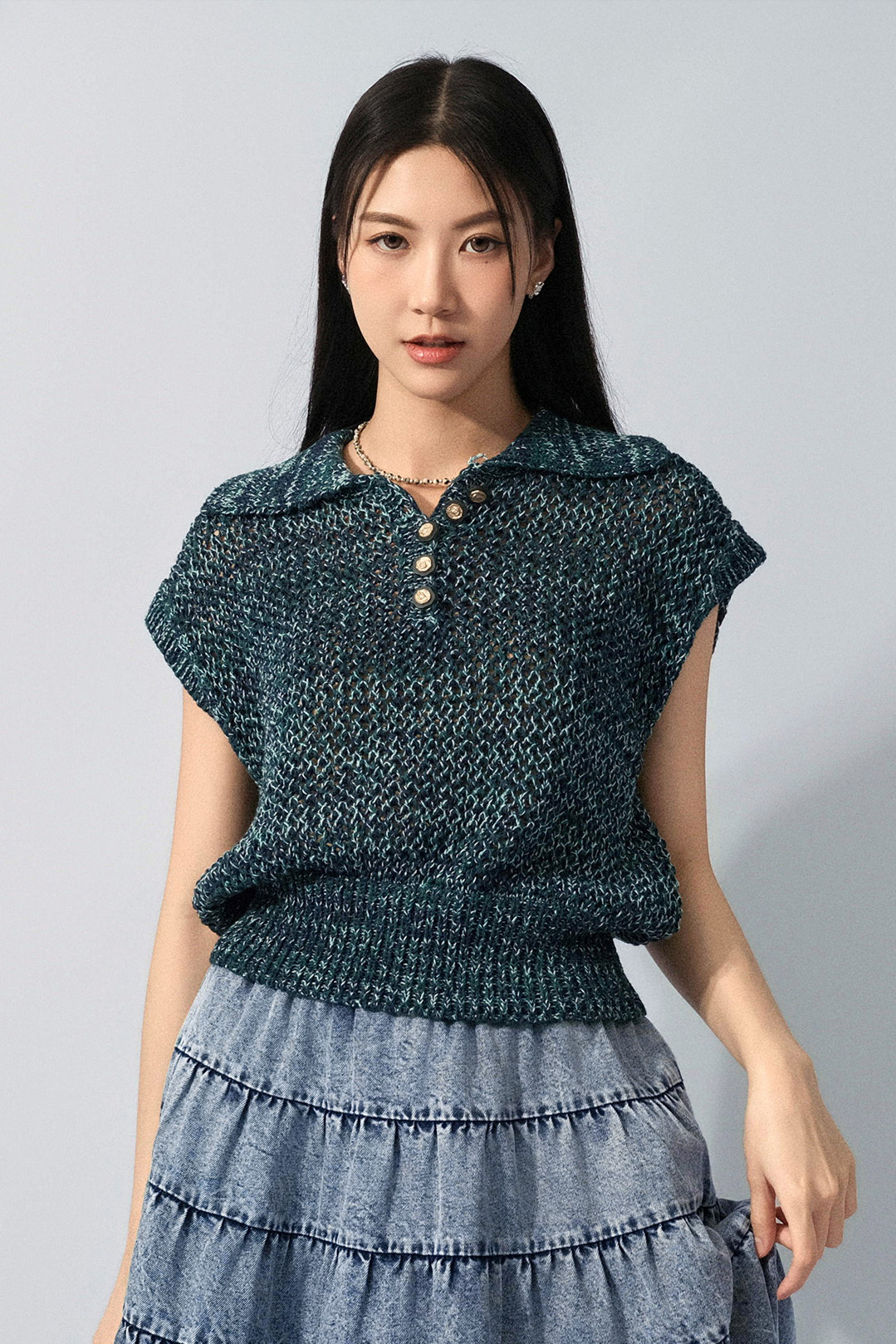 Polo領通花針織背心 (預購產品）